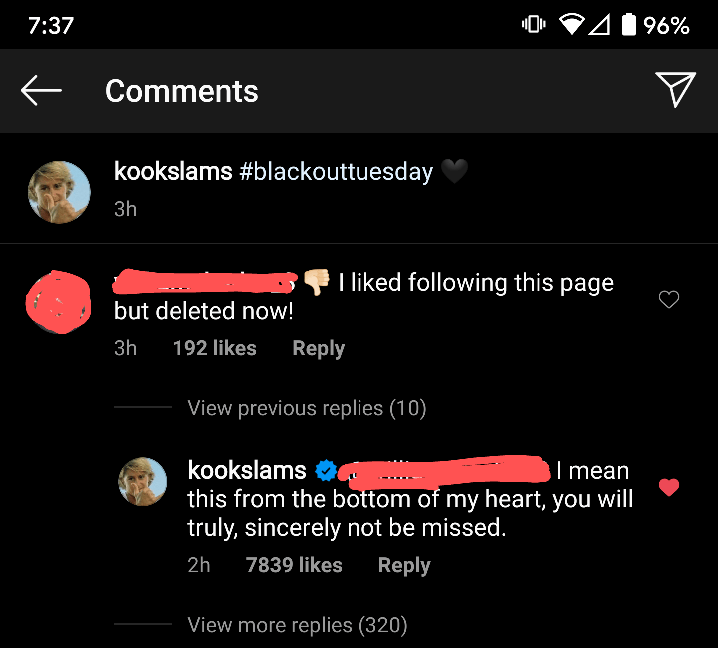 A popular Instagram account's response to someone