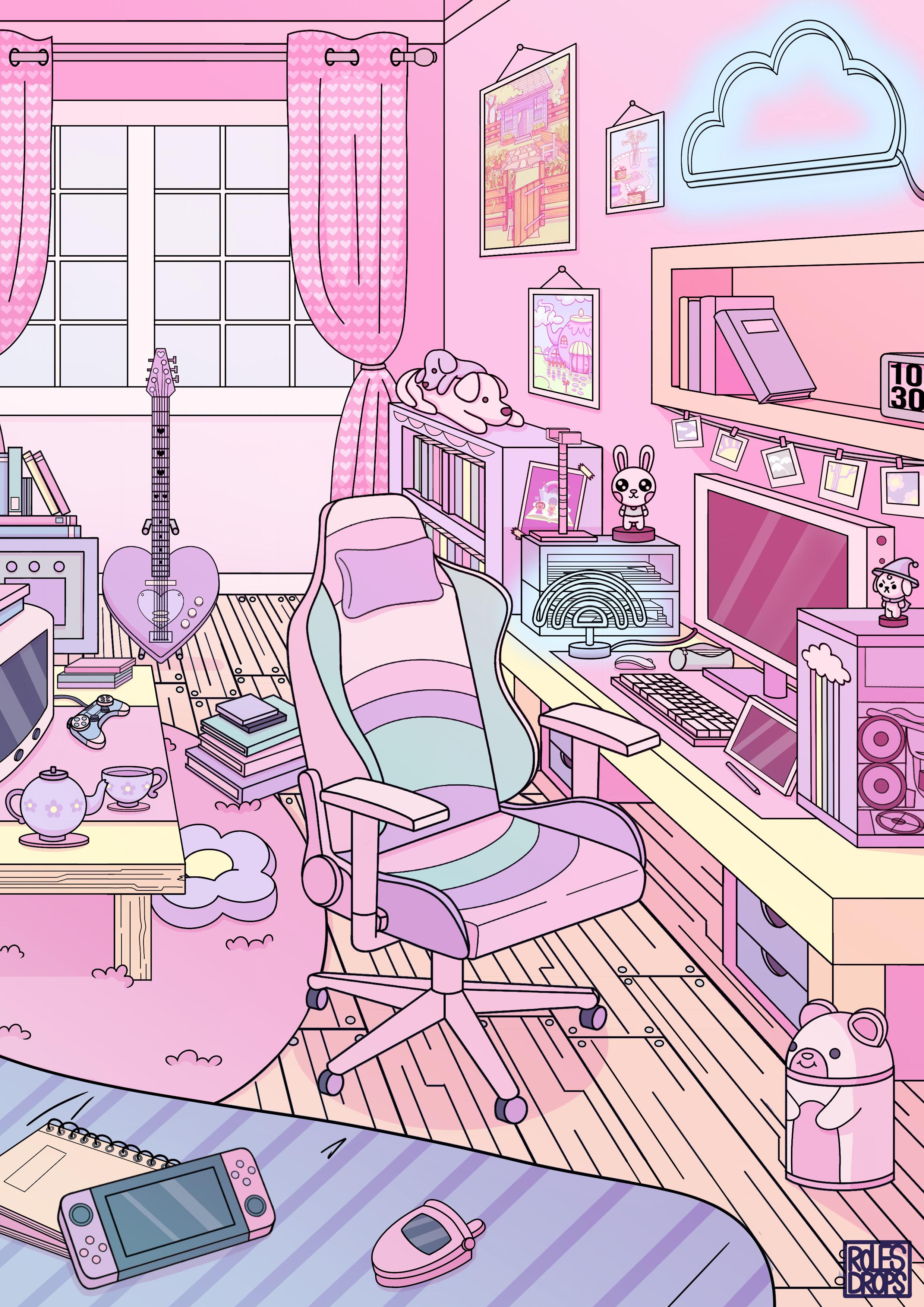 Pastel gamer bedroom design r/DigitalArt