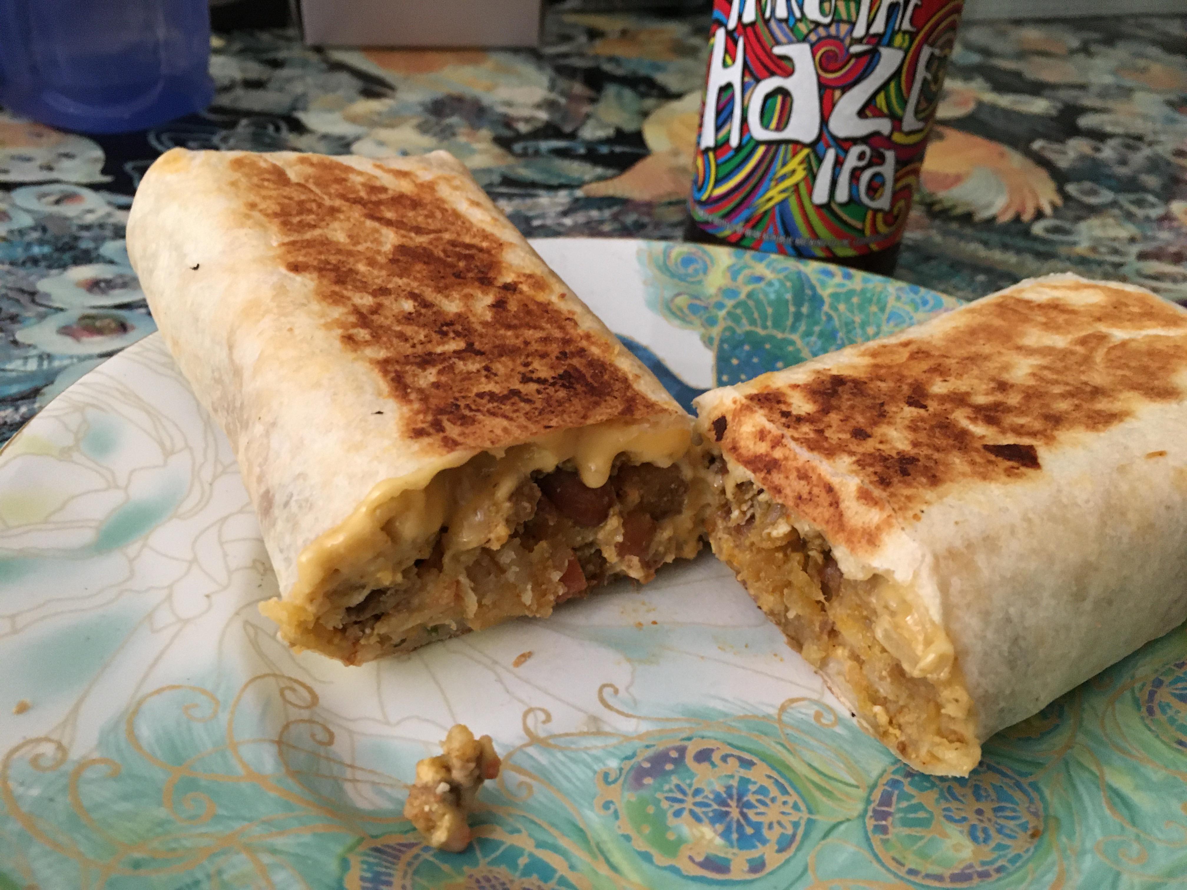 Leftover chorizo super burrito turned breakfast burrito. r/TheHighChef