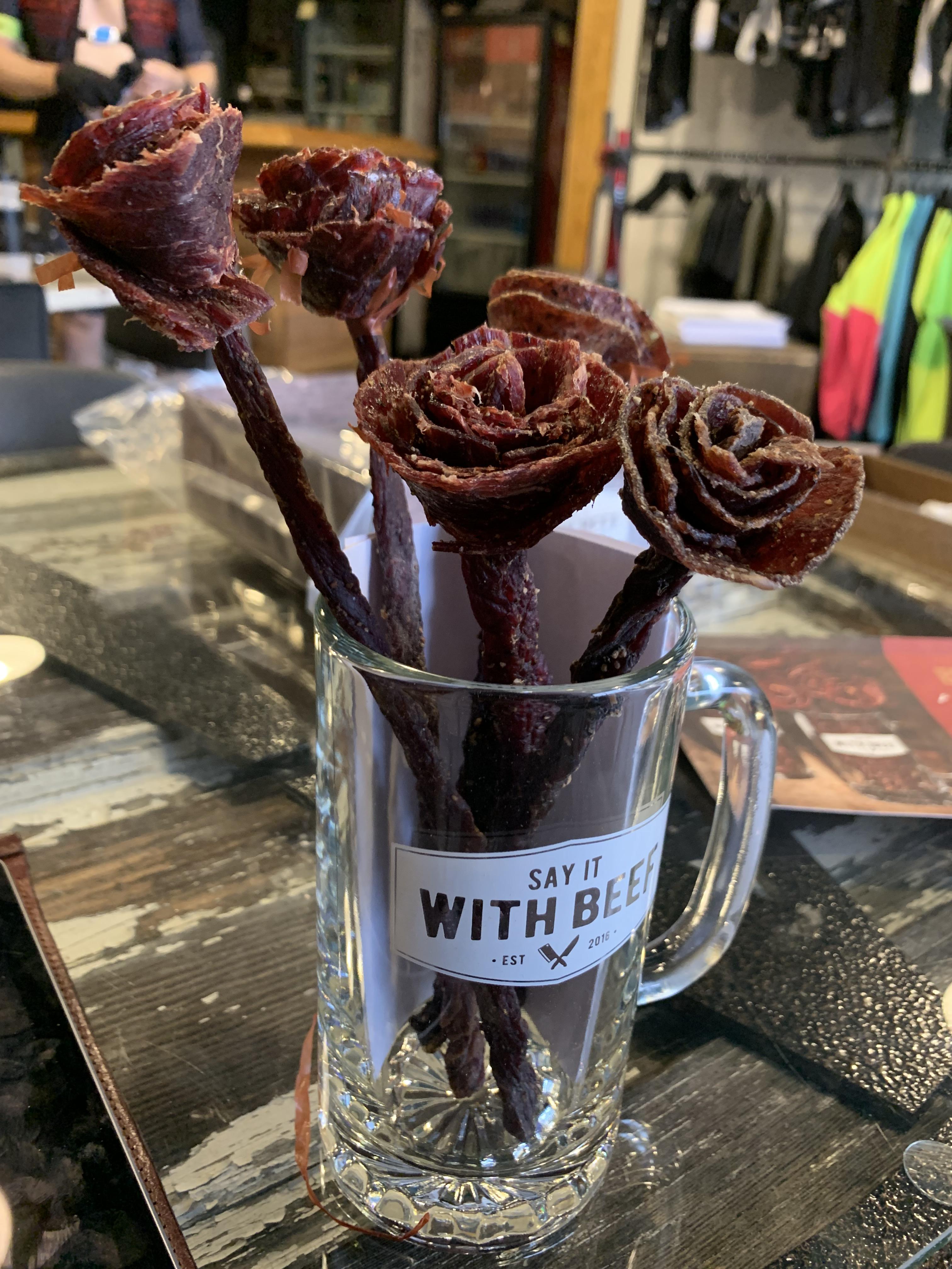 The girlfriend bought me a beef Jerky manbouquet. r/meat