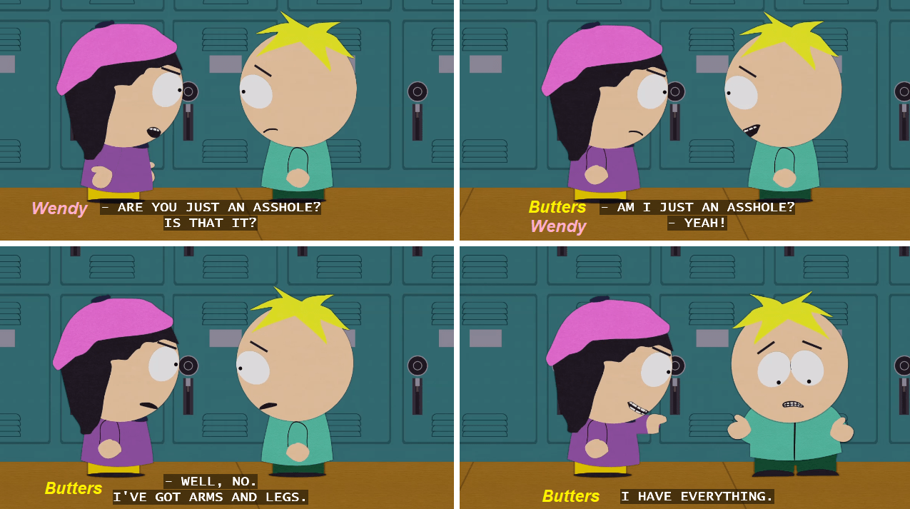 Just after Butters call a cheerleader girl fat (s17e10) r/southpark