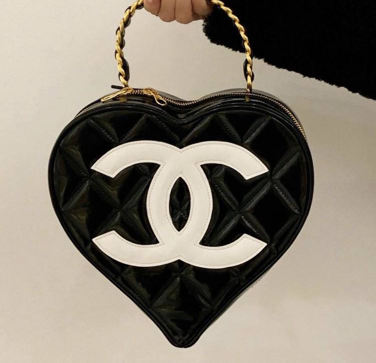 Look at this Beatiful Chanel Heart Black and White Patent Leather Bag