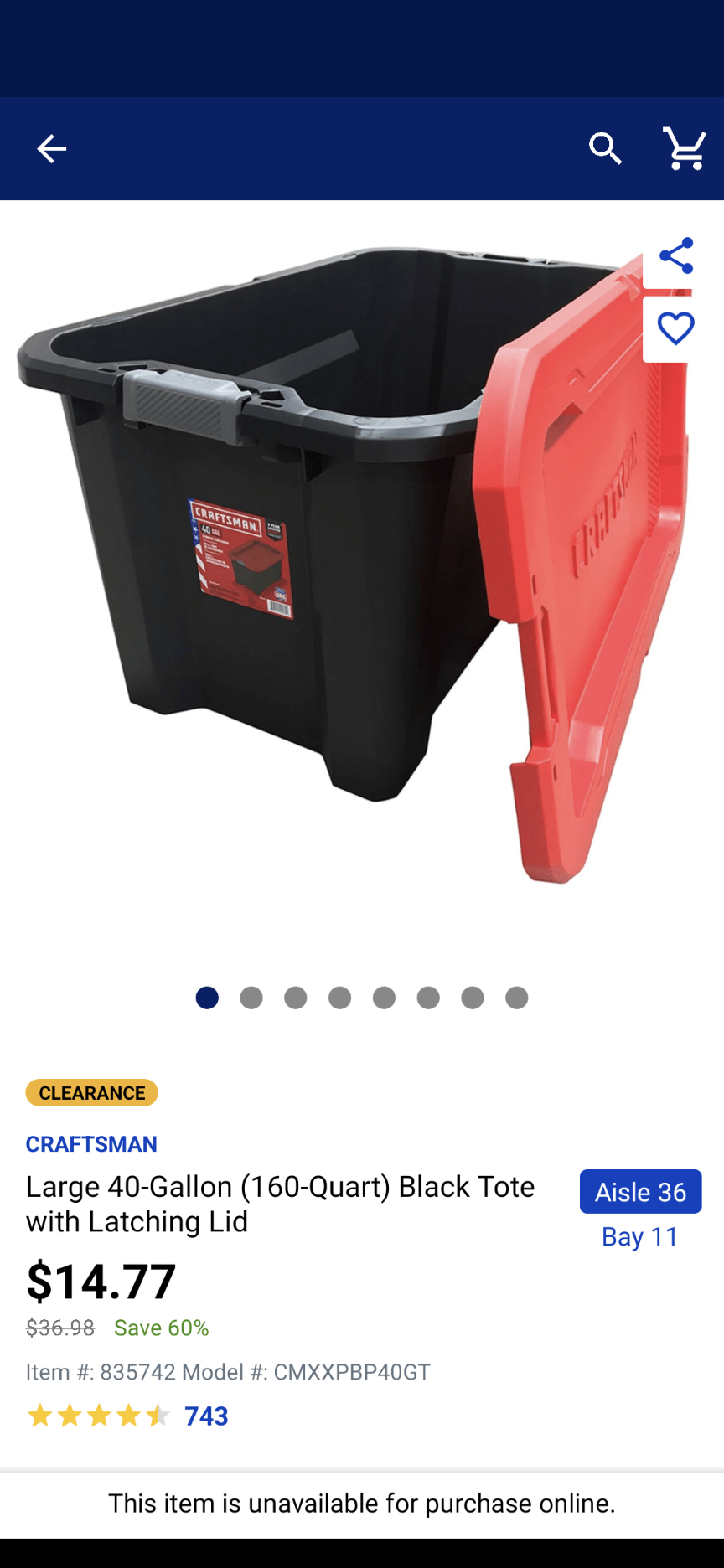 40 Gallon Craftsman Storage Bins on clearance at Lowes. In store