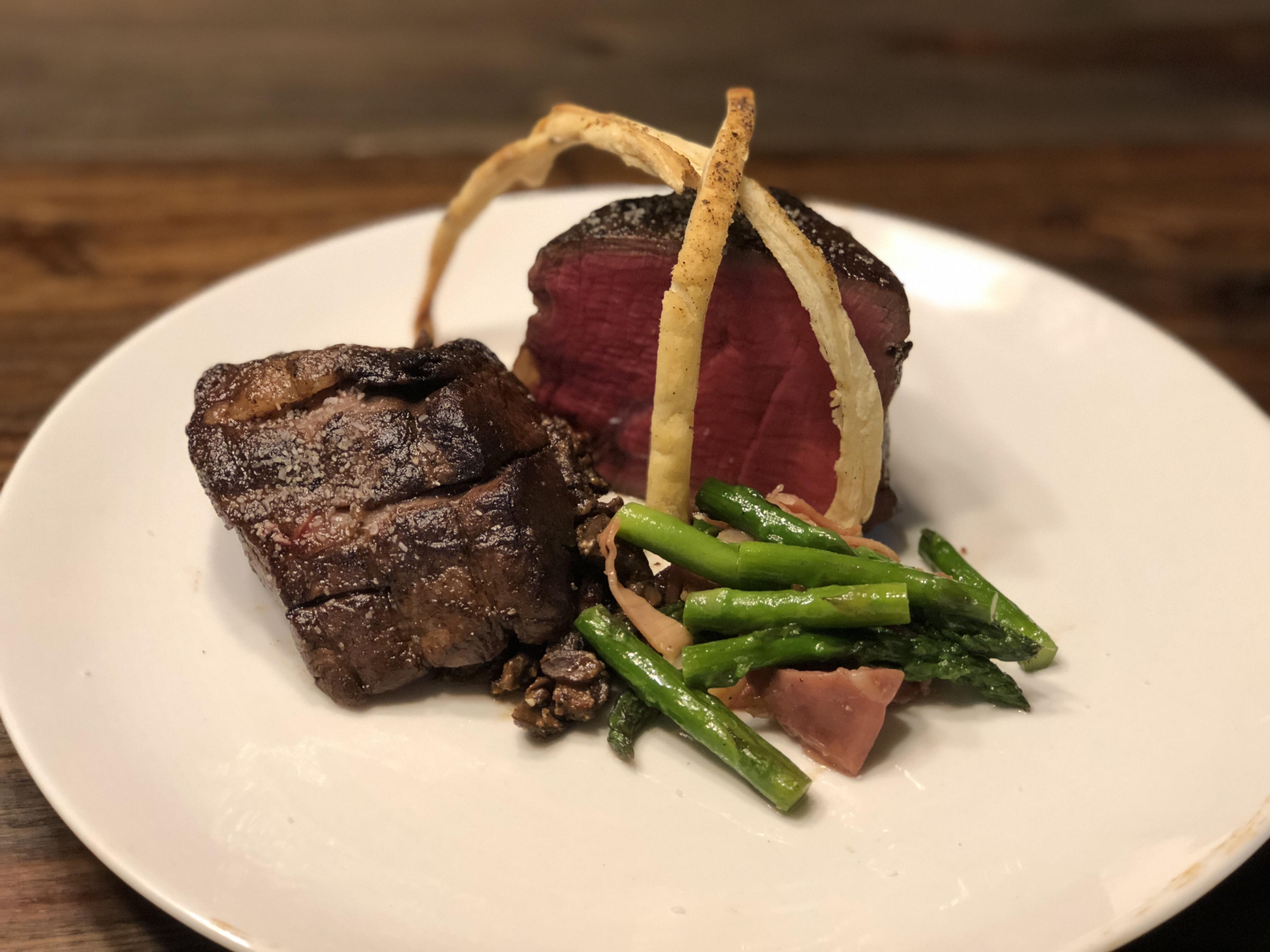 Deconstructed Beef Wellington. Porcini Crusted Sous Vide Filet Mignon