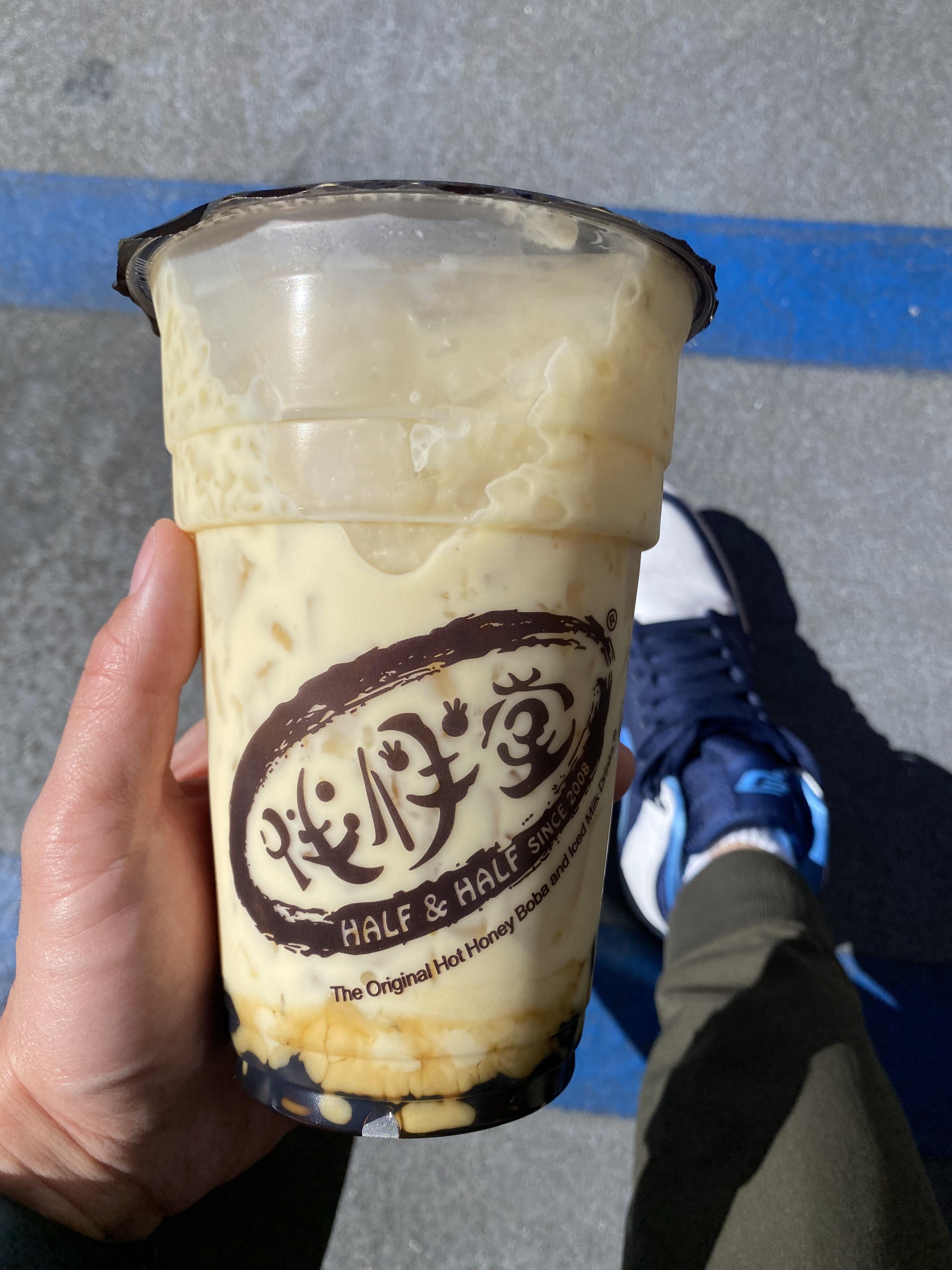 SoCal’s Half & Half Boba Teahouse’s Peach Milk Green Tea with Honey