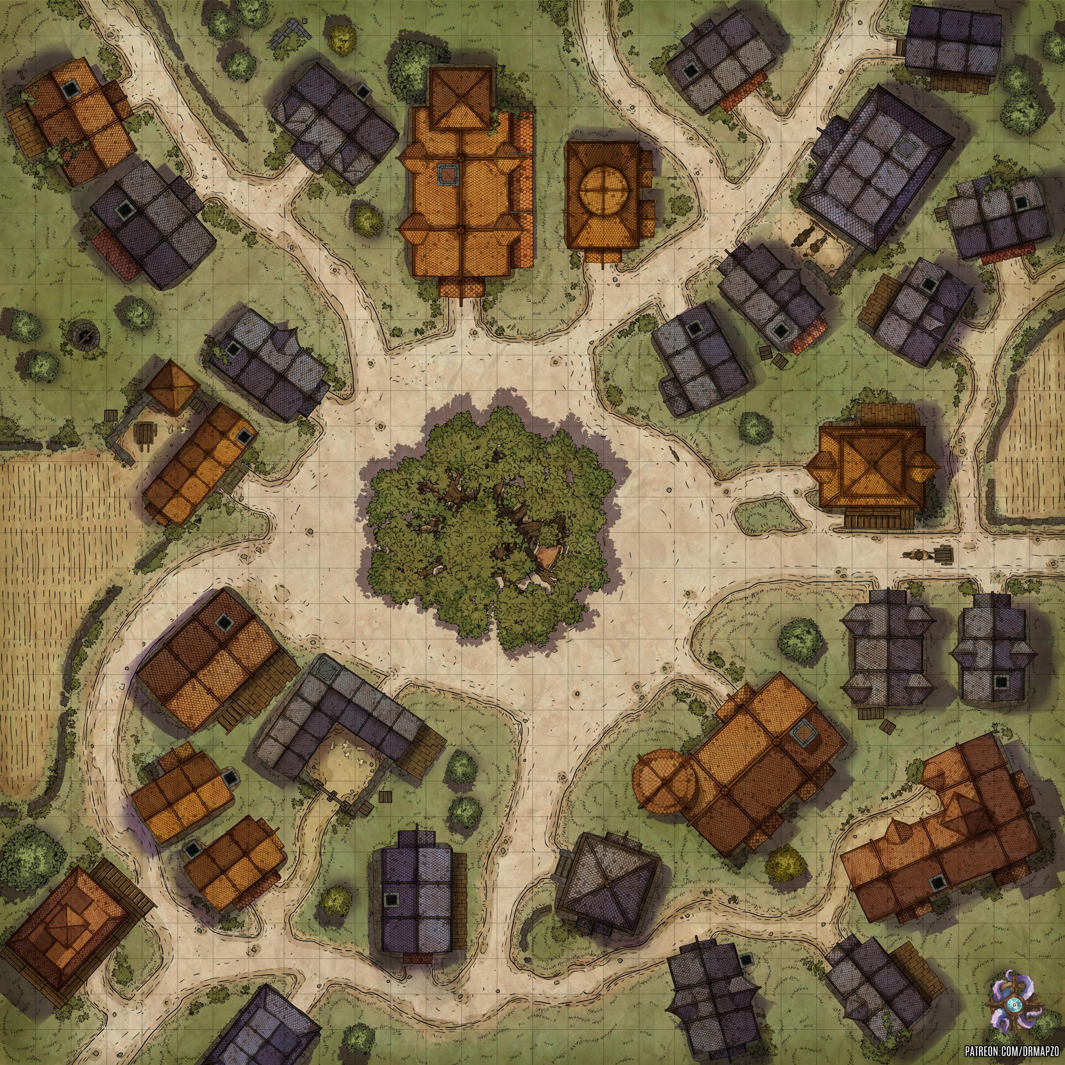 Small Town Battle Map 30x30 r/battlemaps