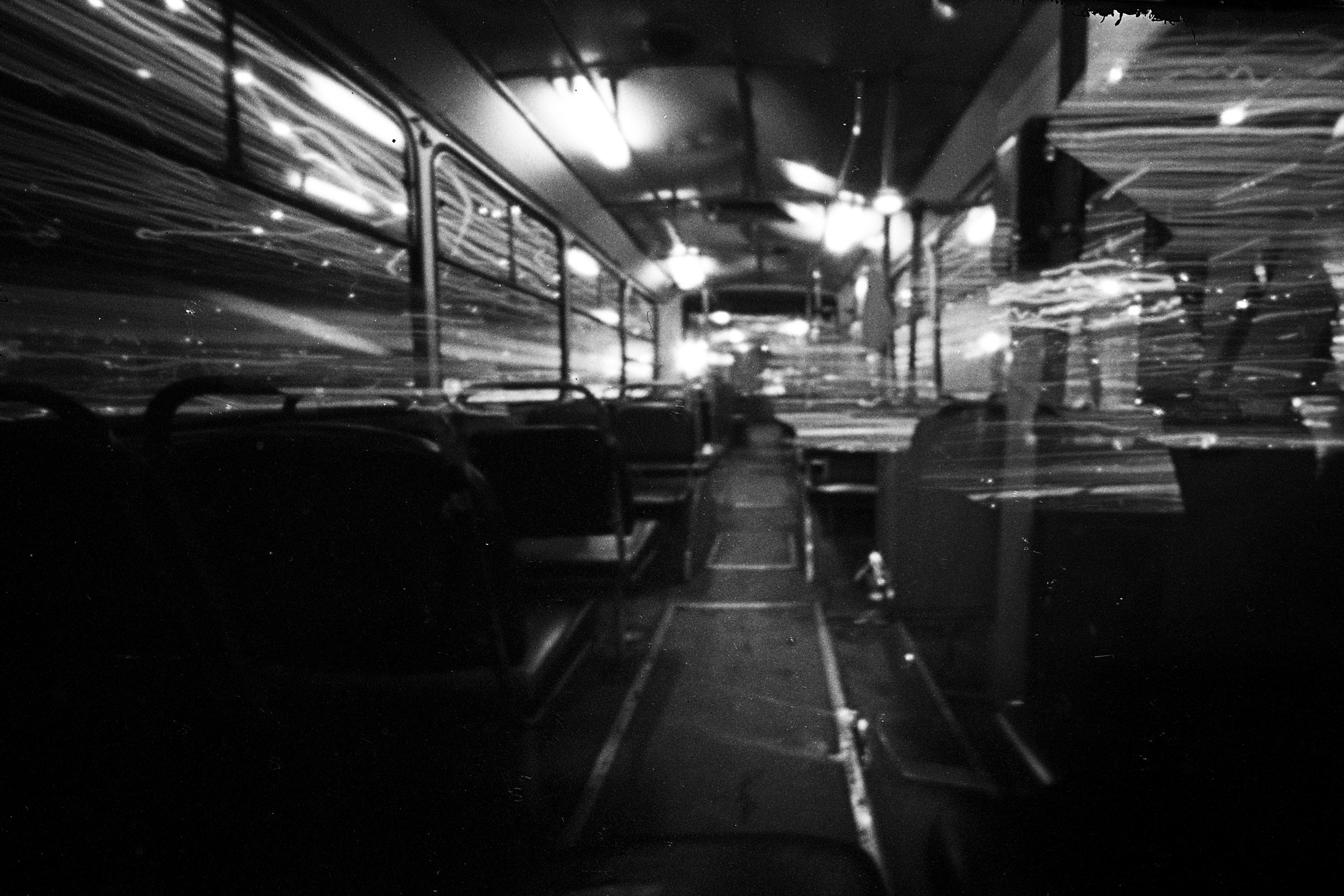 Riding trolley with selfmade pinhole camera, exposure time about 19