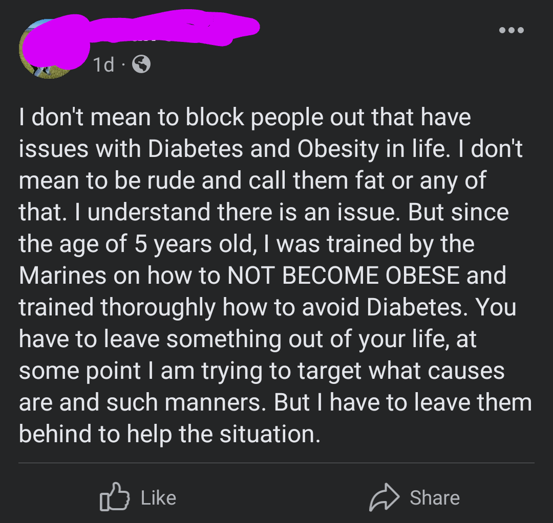 The Marines trained her on how NOT to get Diabetes!! r