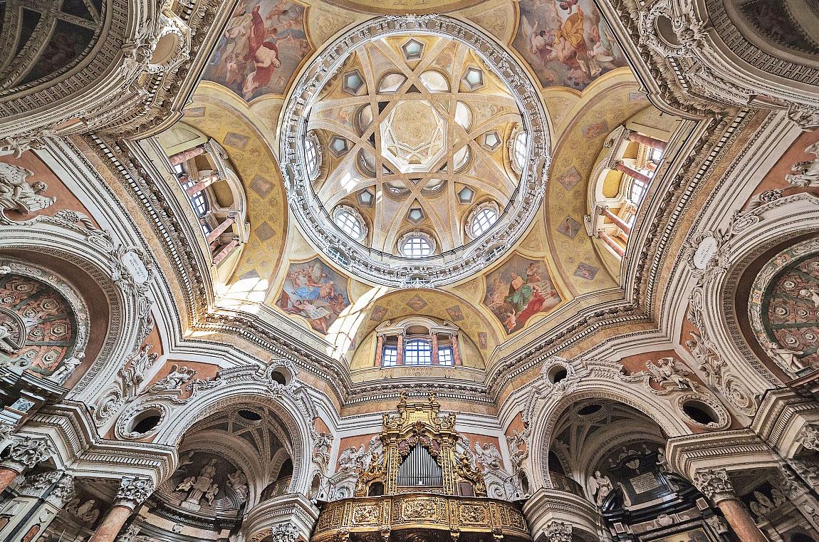 The ribbed vaulted dome of the church of San Lorenzo, Turin, Italy