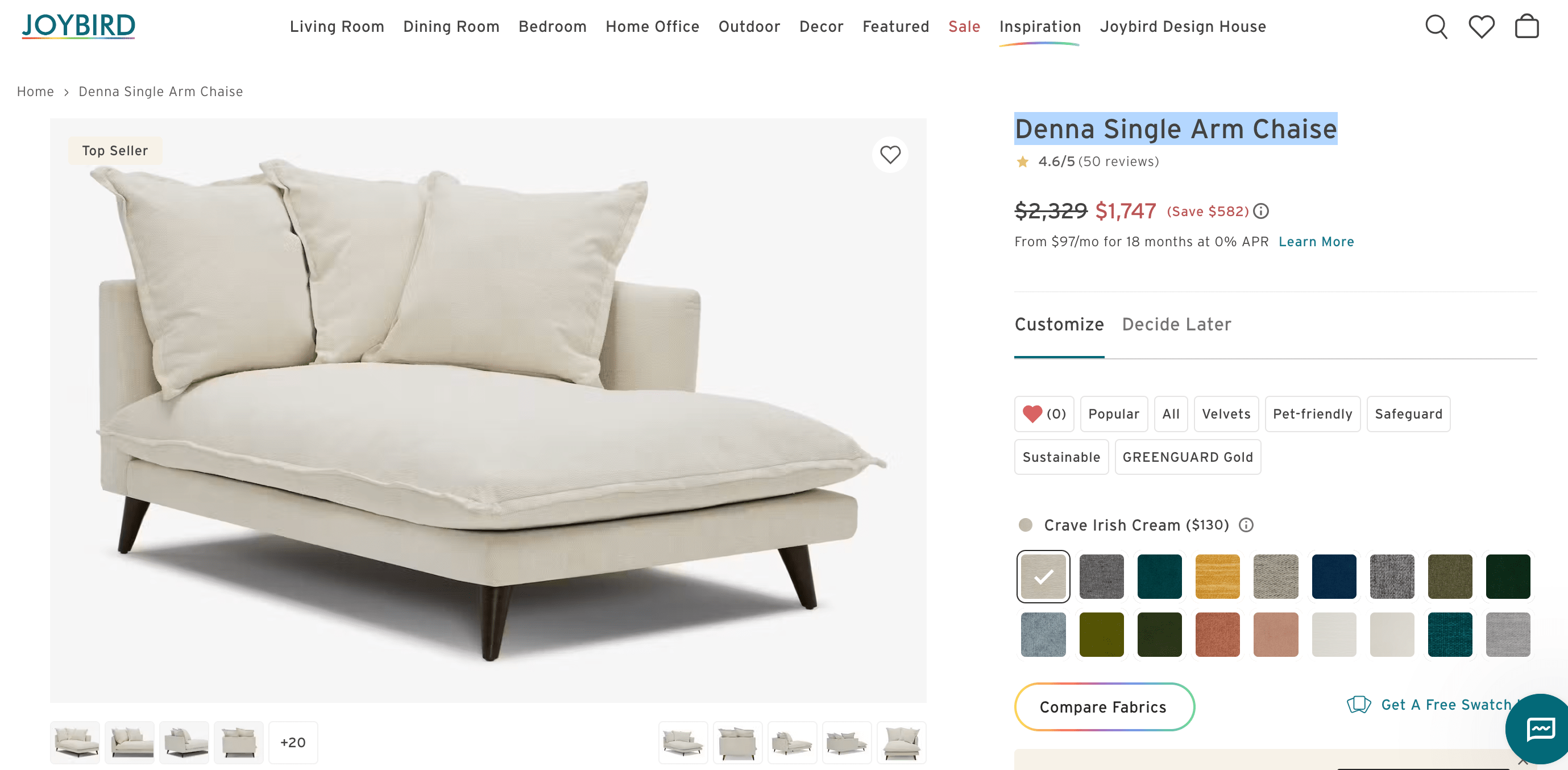 Looking for a dupe for the "Joybird Denna Single Arm Chaise" r