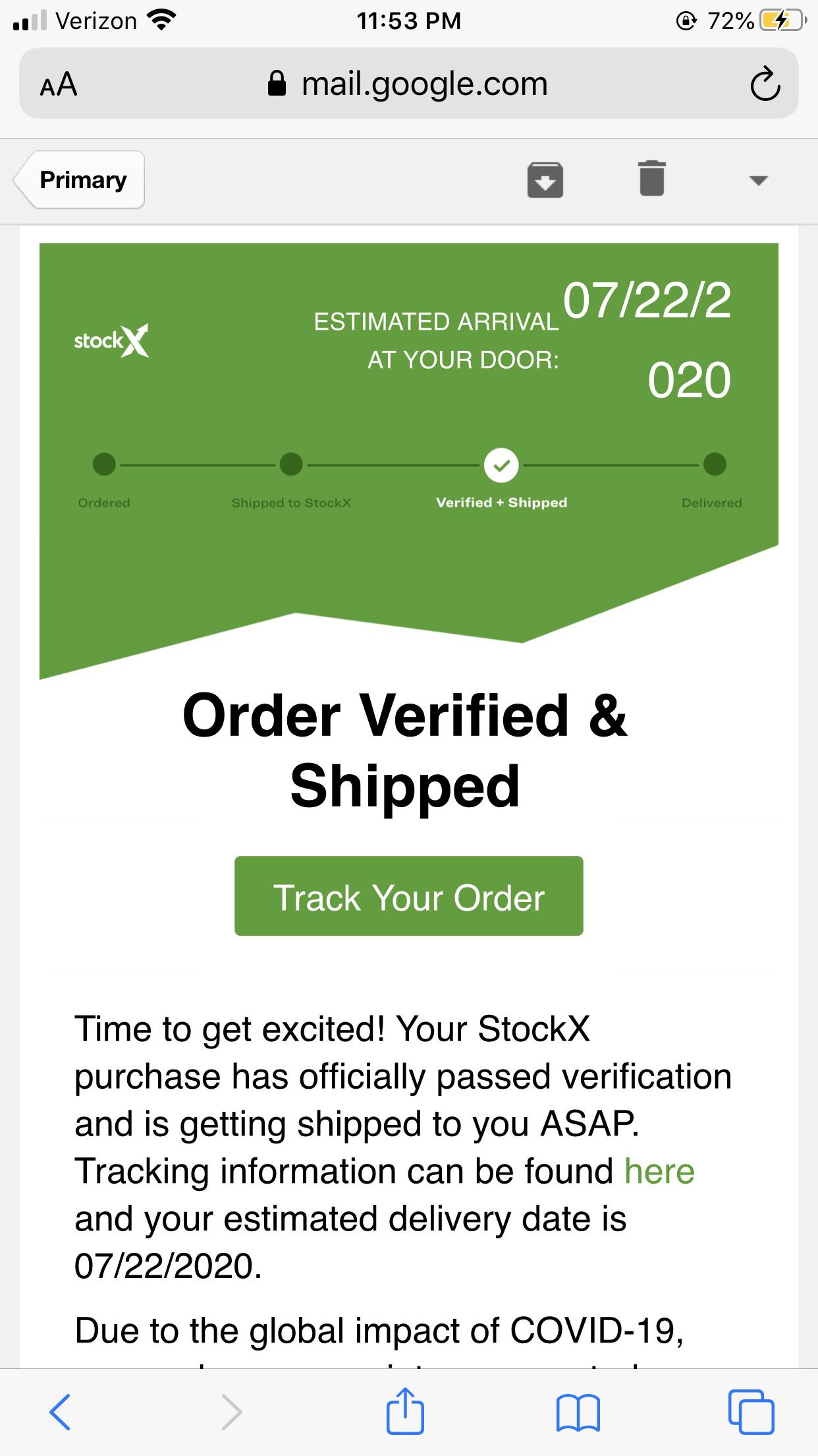 Ordered and en route to stockx on 07/01, finally updated earlier to