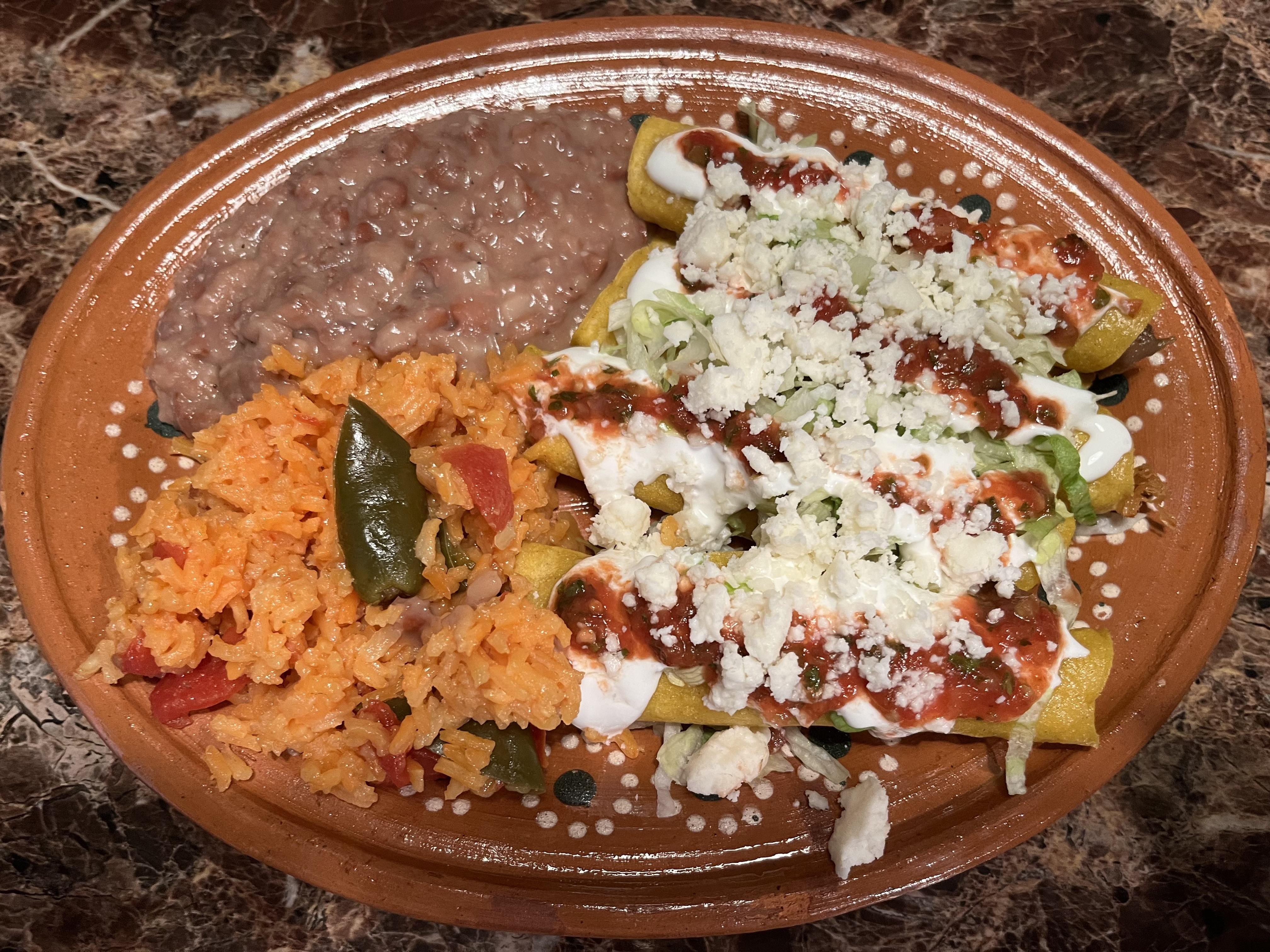 Flautas with rice and beans. [homemade] r/food