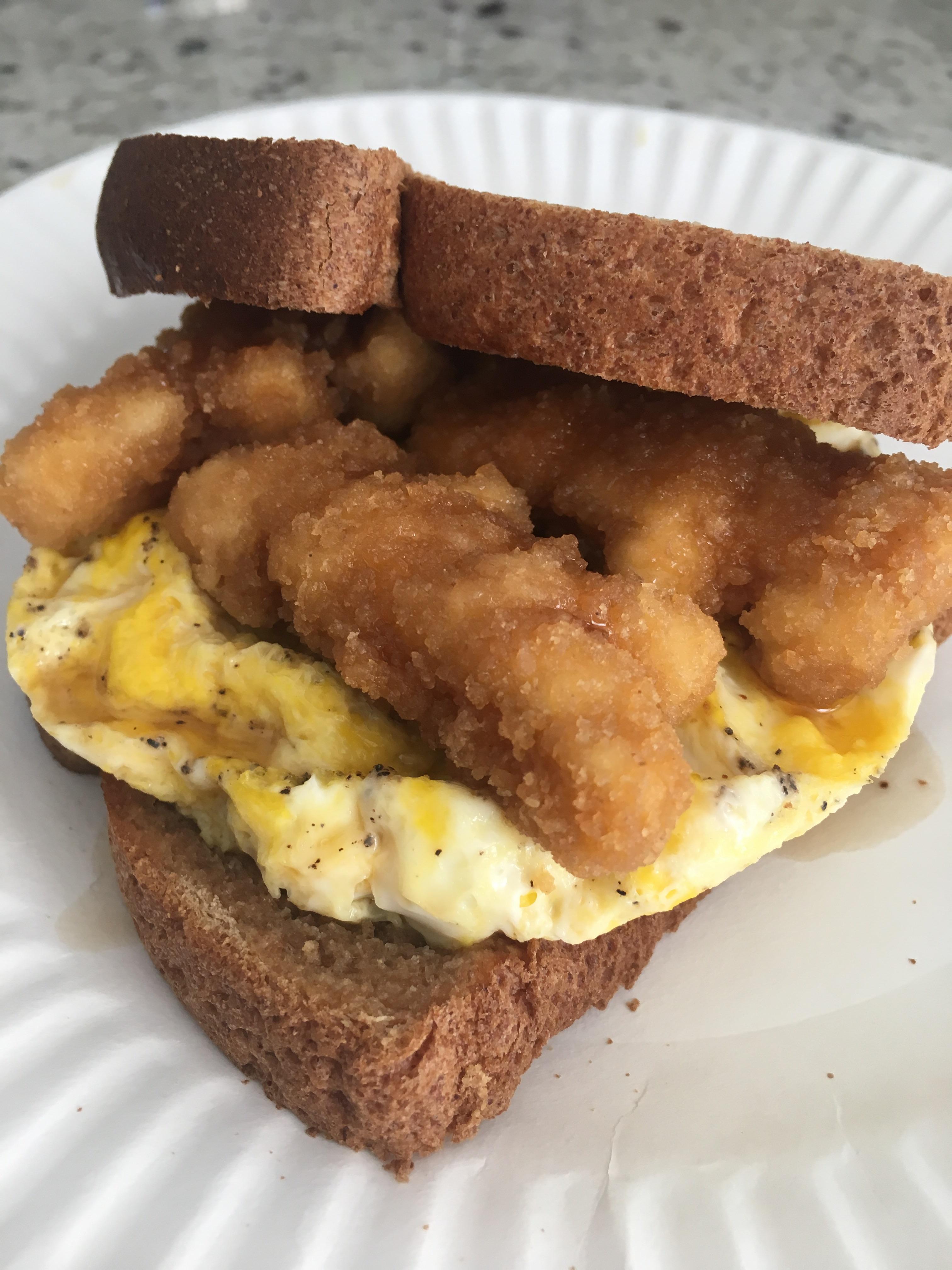 Dino chicken, egg and syrup sandwich. Couldn’t decide to post to r
