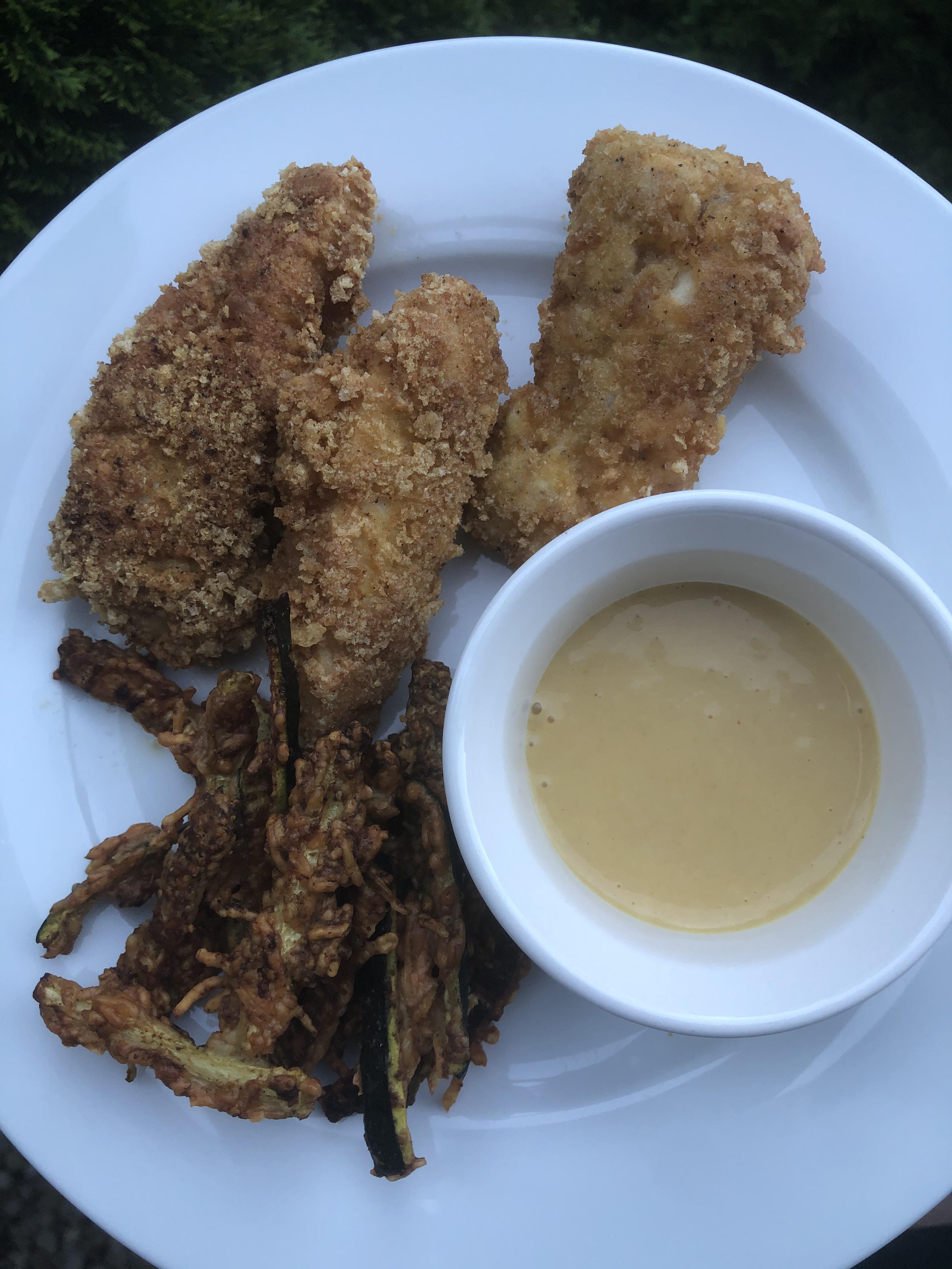 Keto Copycat ChickfilA Chicken Strips with Parmesan Zucchini Fries