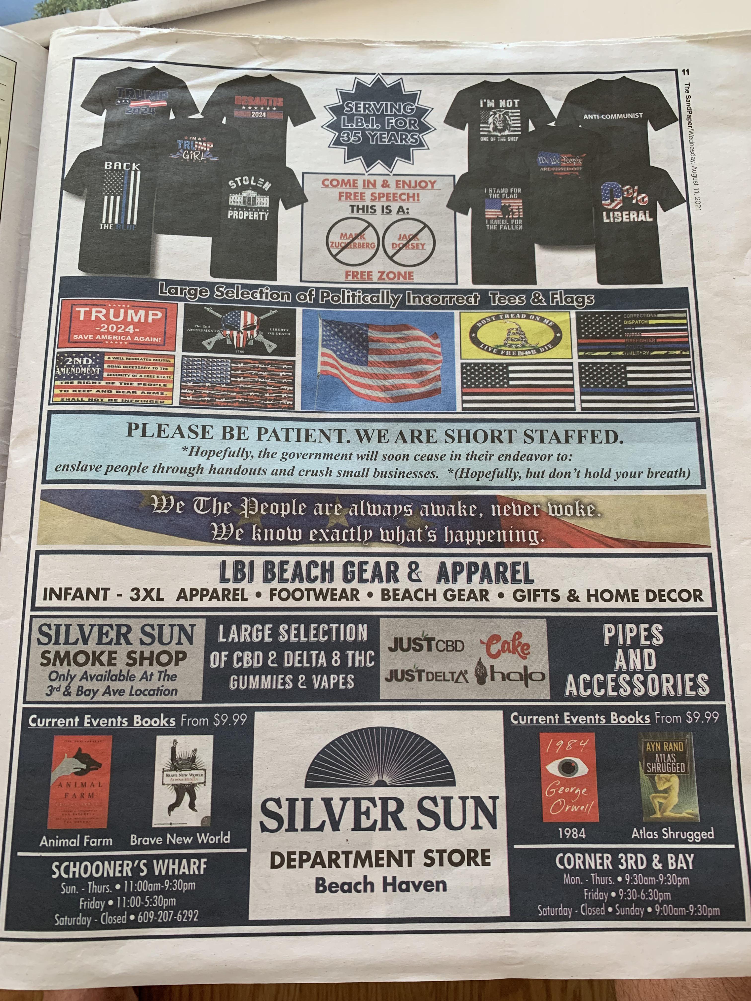 Ad in the LBI newspaper Sandpaper. Are they trying to lose business