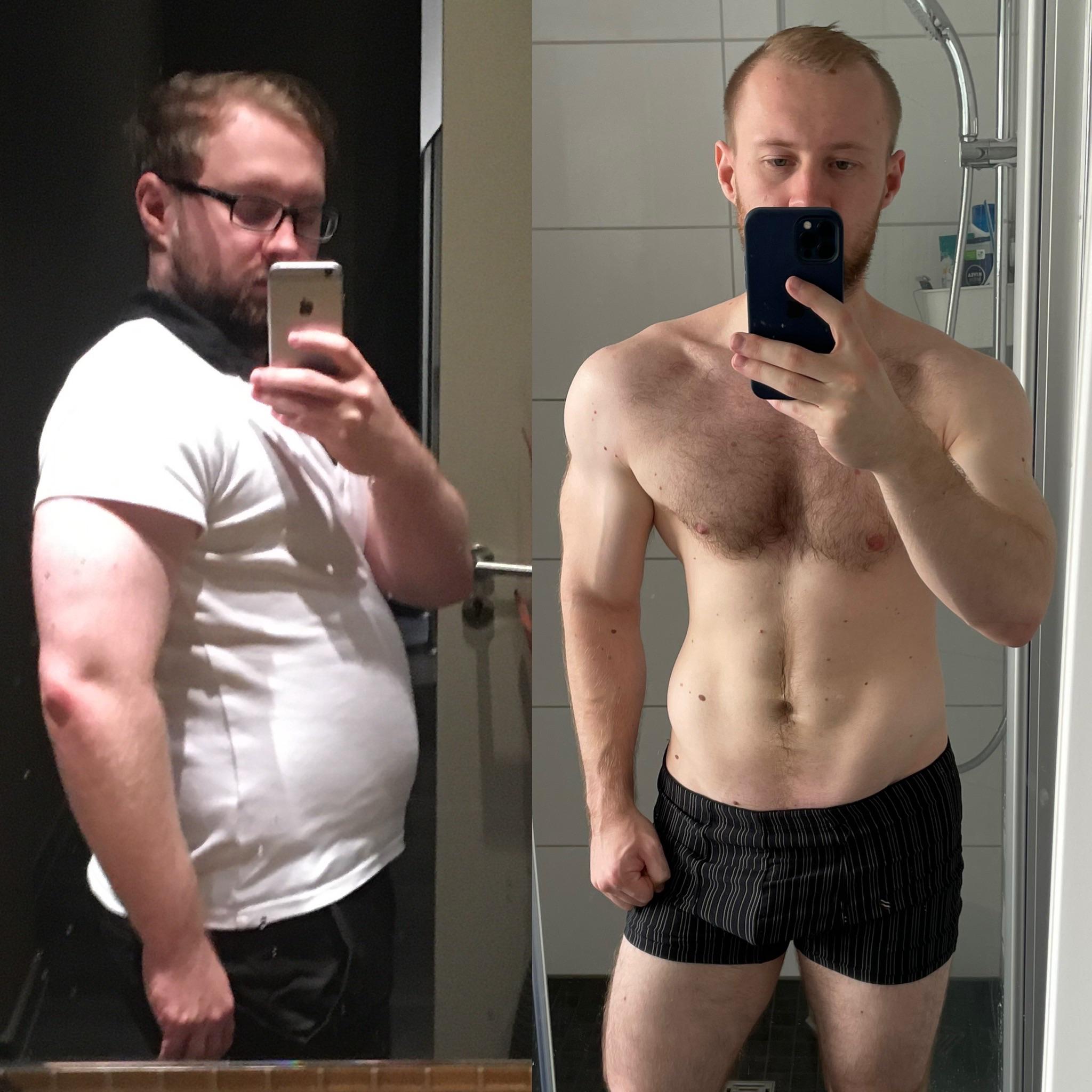 M/28/5'7" [90kg to 72kg] I put a lot of effort into getting back in