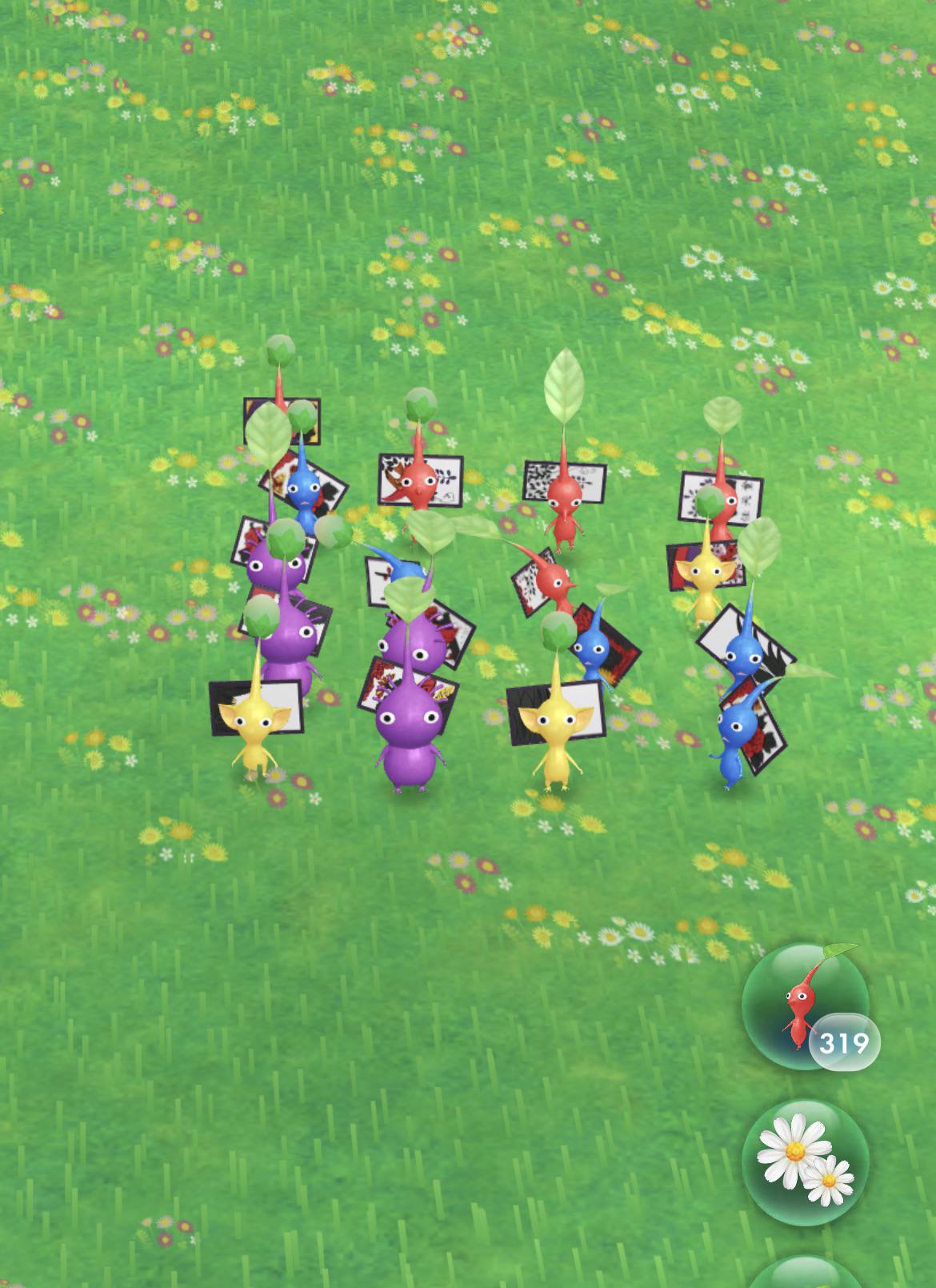 Went on a walk to grow all my gold seedlings, 17 different Pikmin out