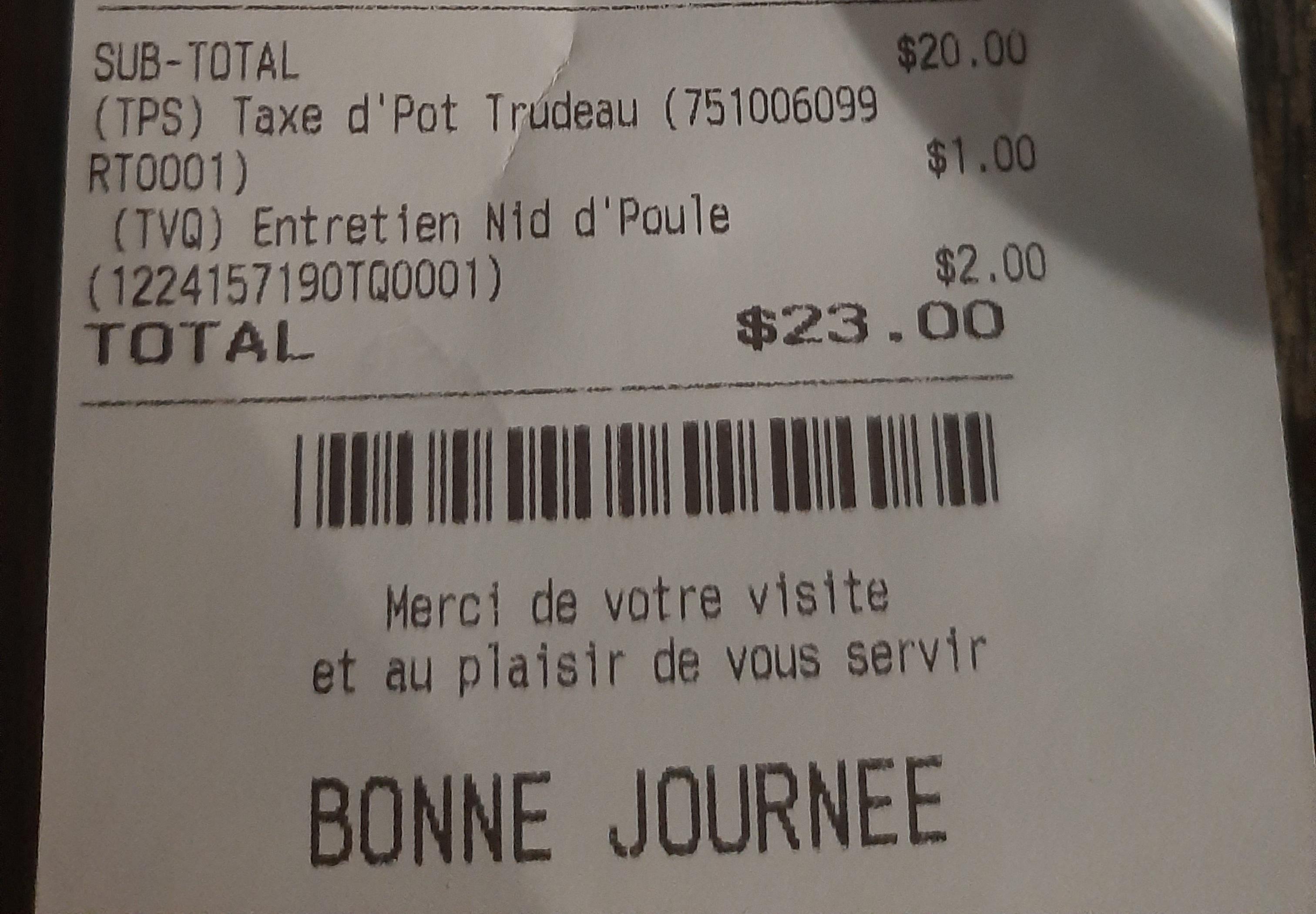 Le nom des taxes sur la facture d'un resto à Montréal r/Quebec