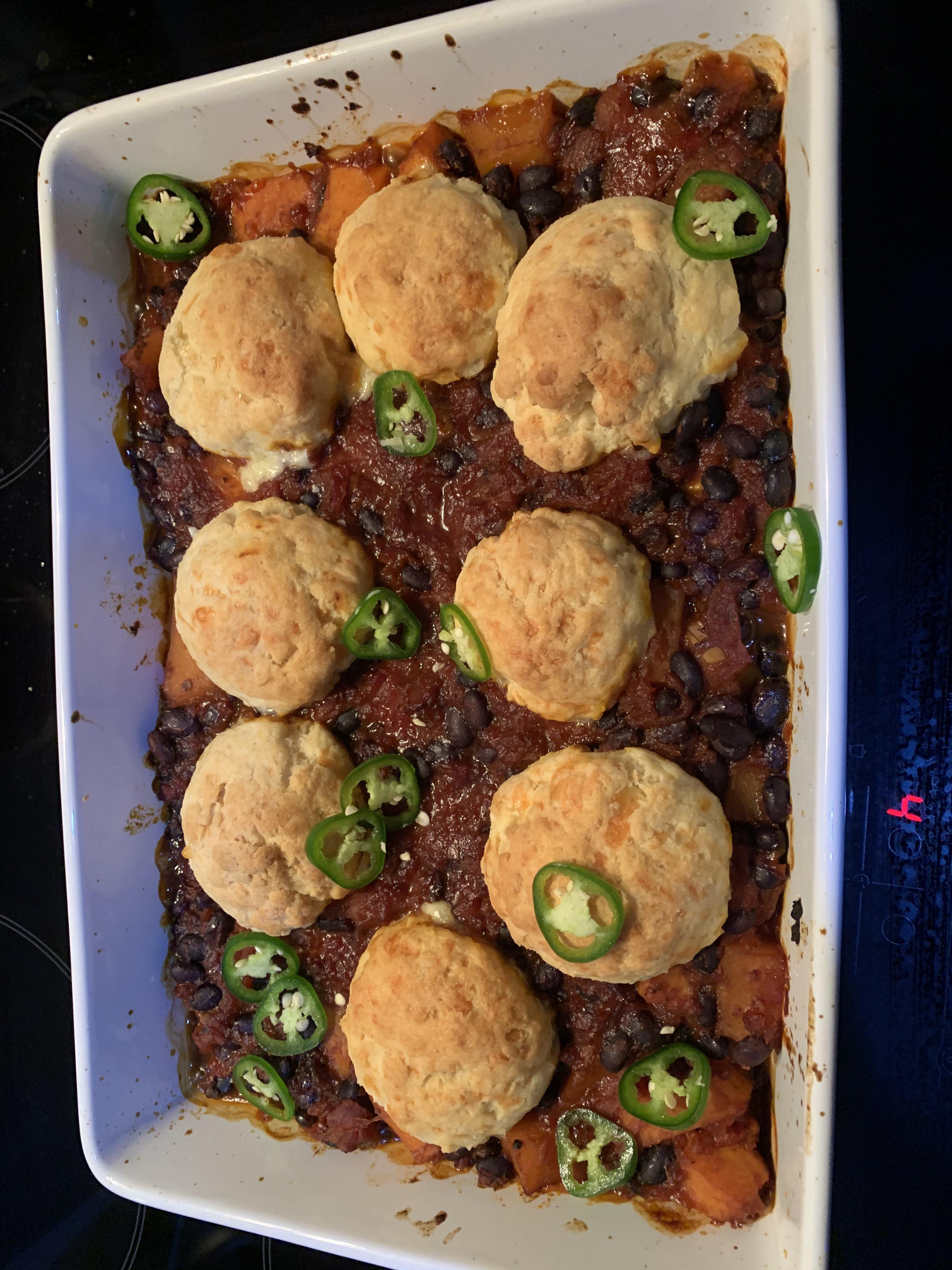 Chipotle sweet potato & black bean stew with cheddar dumplings r/vegetarian