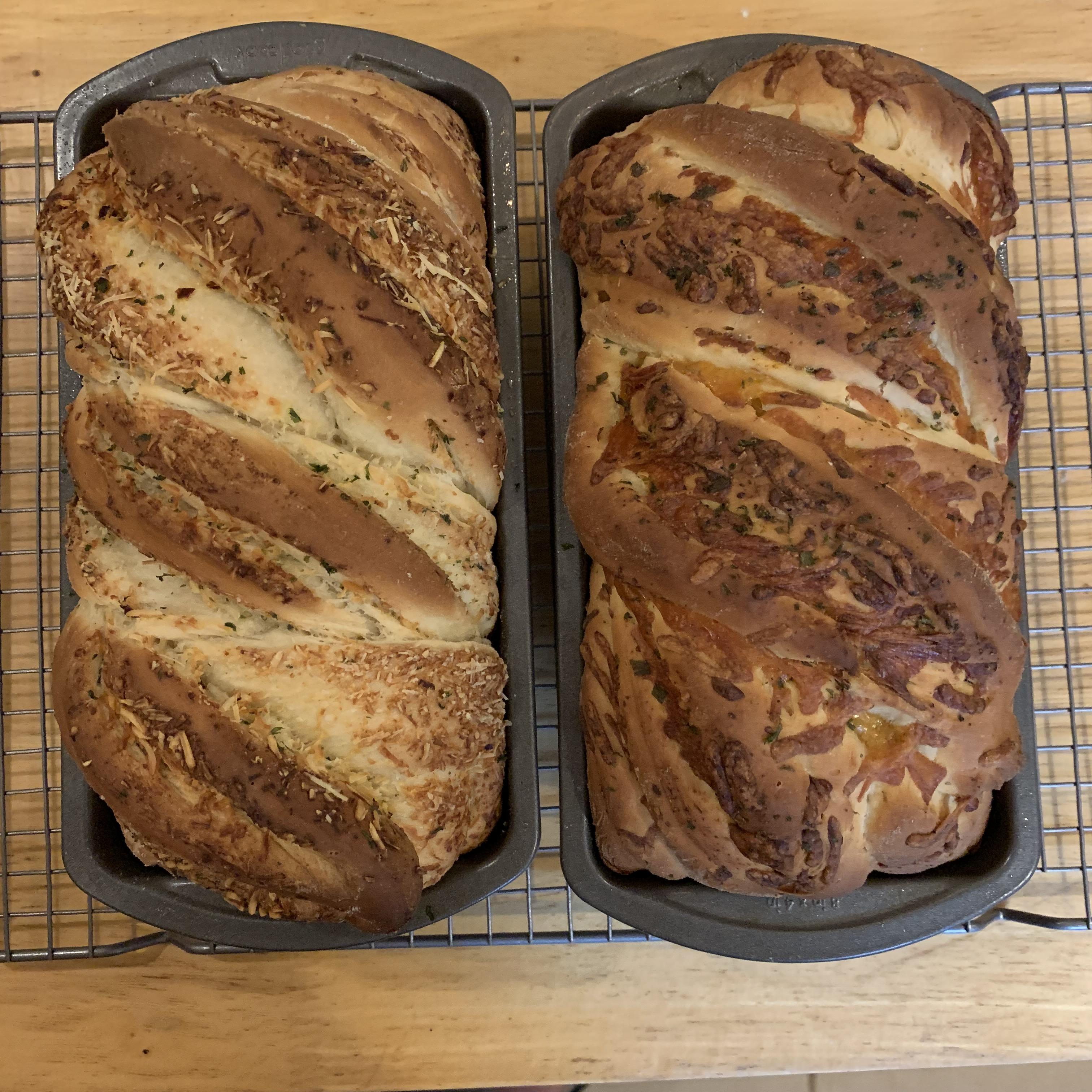 Fraternal twin loaves garlic and parmesan; cheddar and chive. r/Breadit