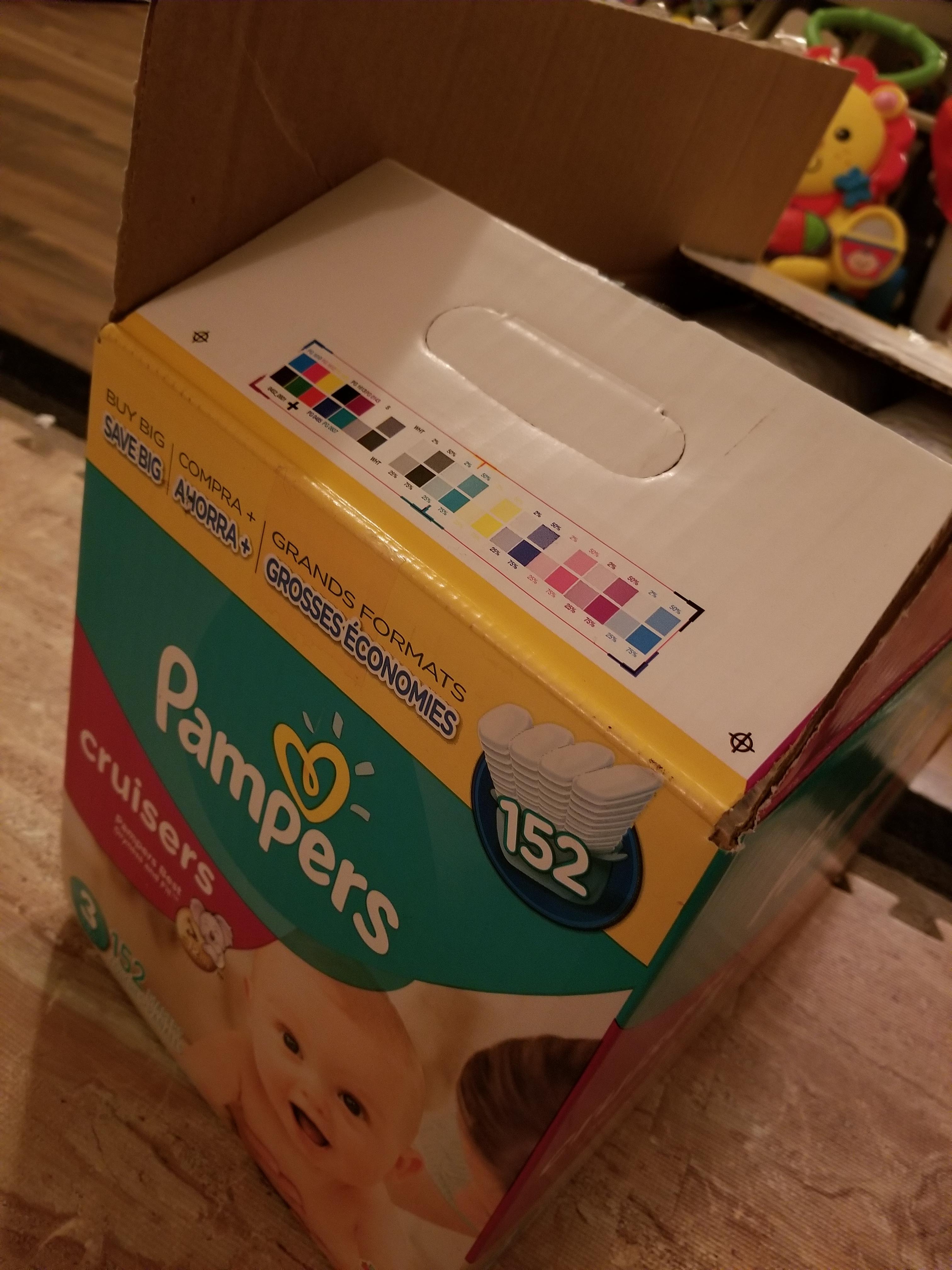 The handle cutout on this diaper box is in the wrong spot. r