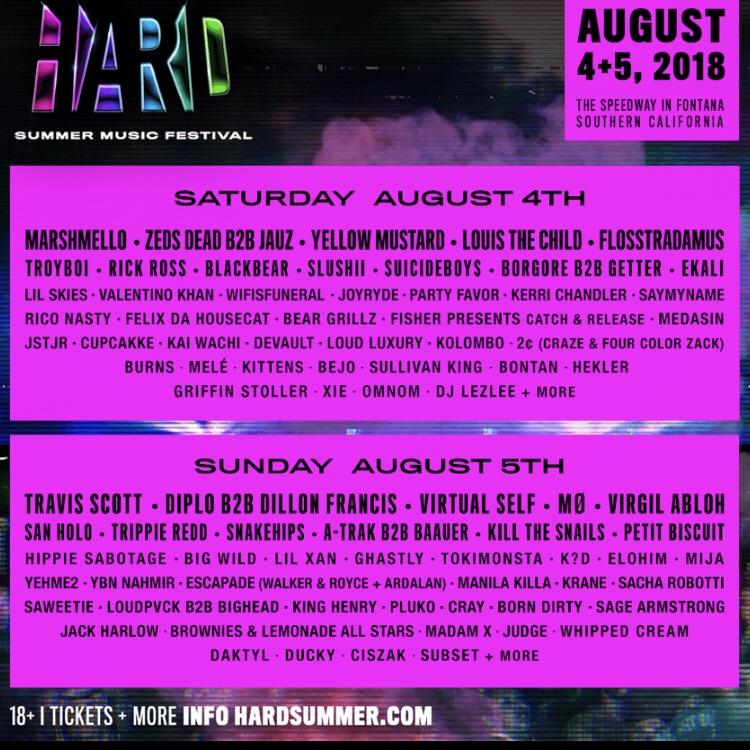 Official lineup for 2018 Hard Summer HardFestival