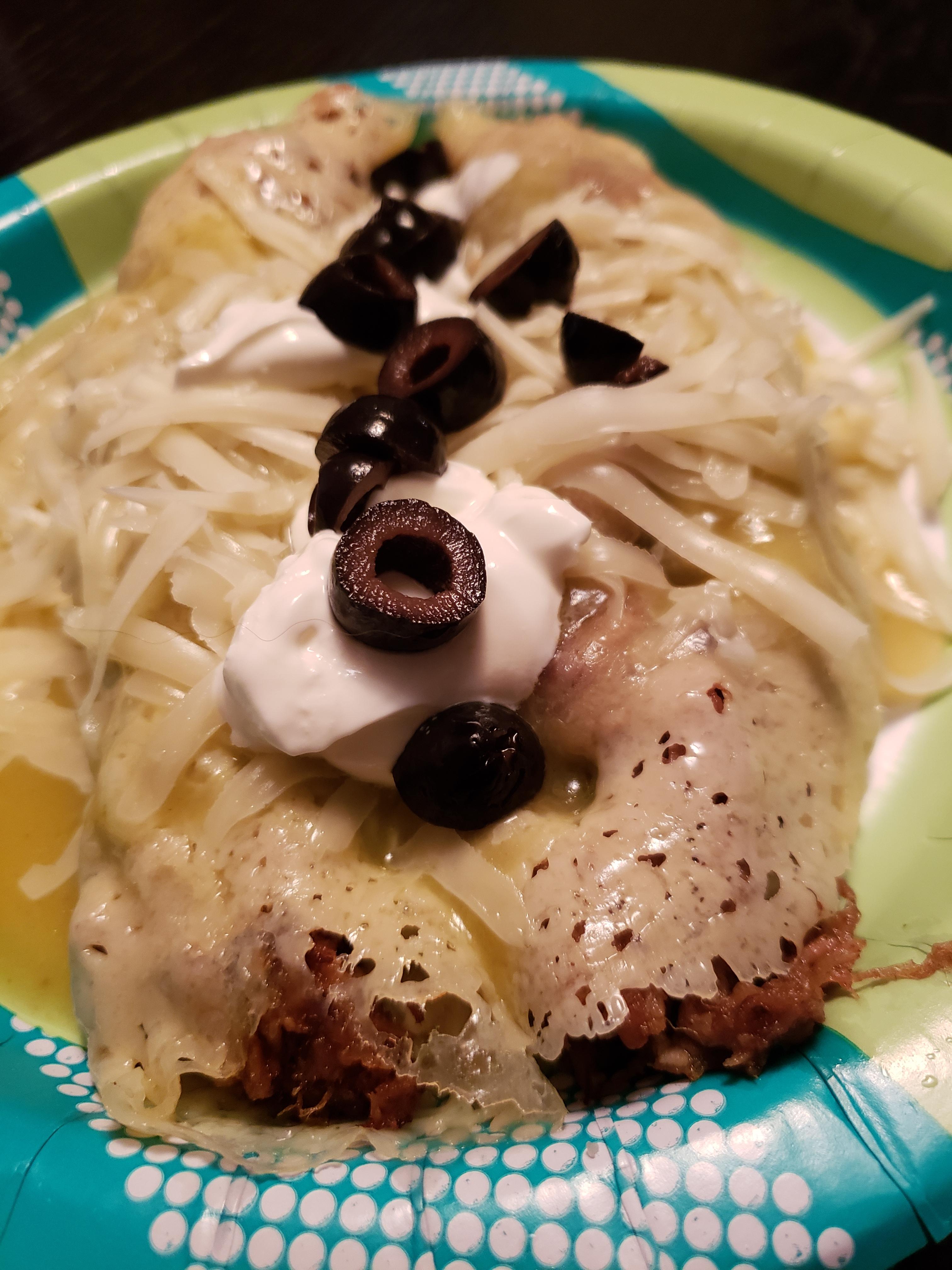 Keto pork enchiladas with green sauce. Used folios parmesan wrap