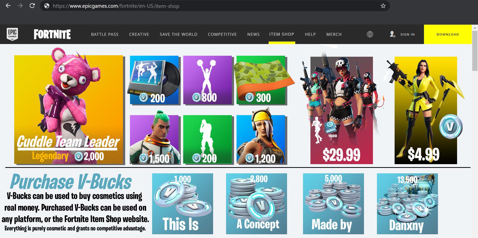 What a Fortnite website version of the Item Shop could look like. Cross