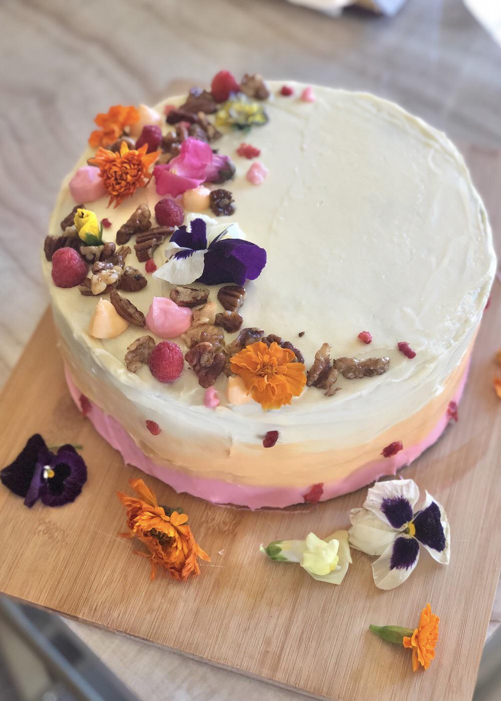I found edible flowers at a new grocery store so I made a hummingbird cake. r/Baking