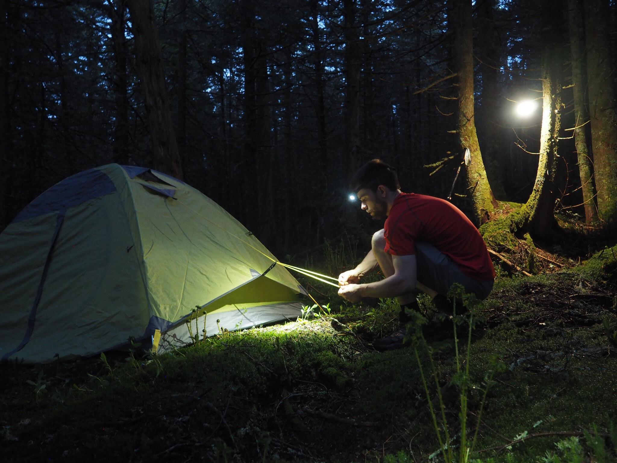 Setting up camp on Mount Abraham, Green Mountain National Forest r