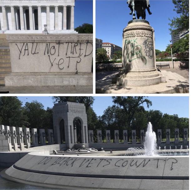 WWll and Lincoln Memorial spray painted in Washington DC r