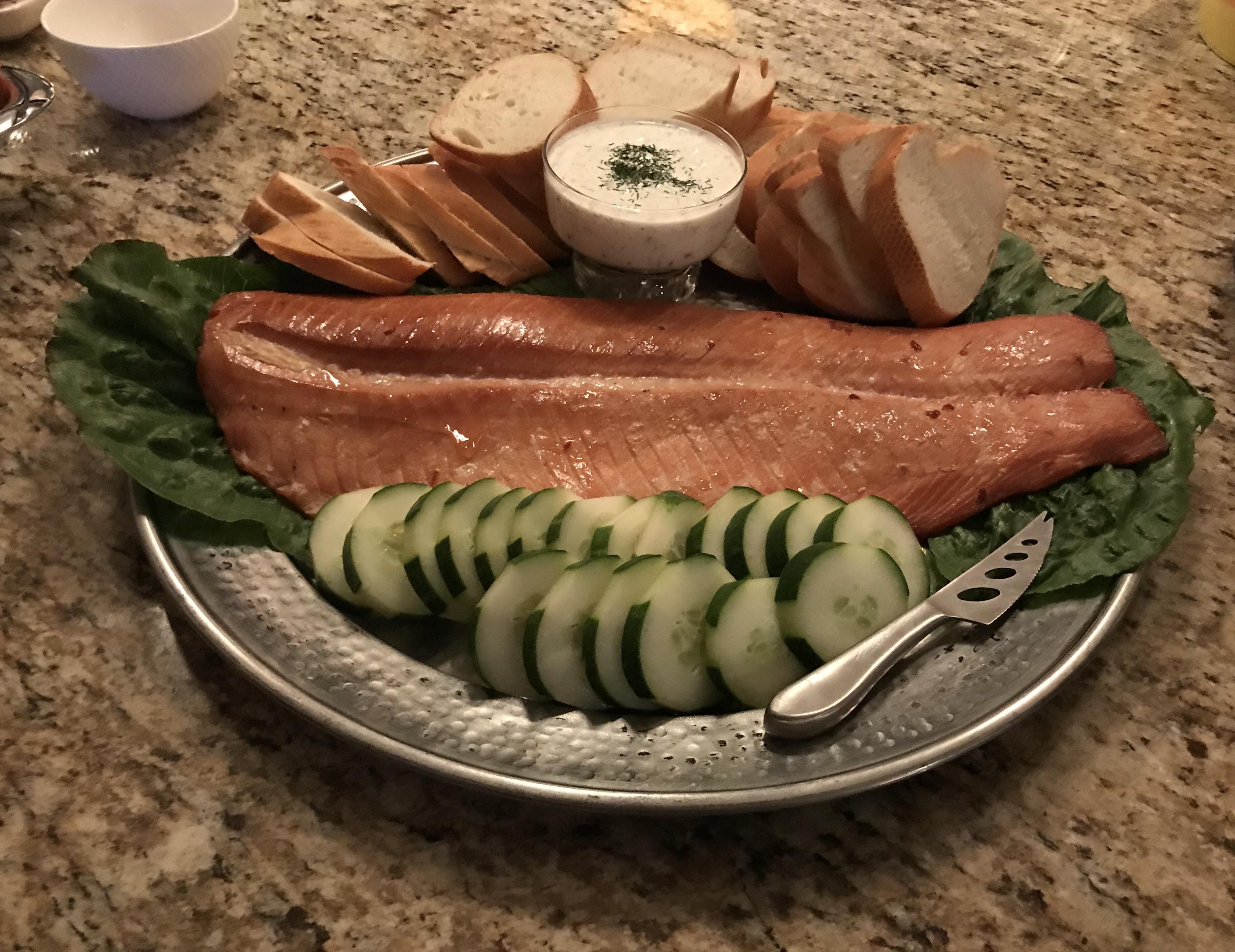 [Homemade] Smoked salmon platter with caperdill sauce. r/food