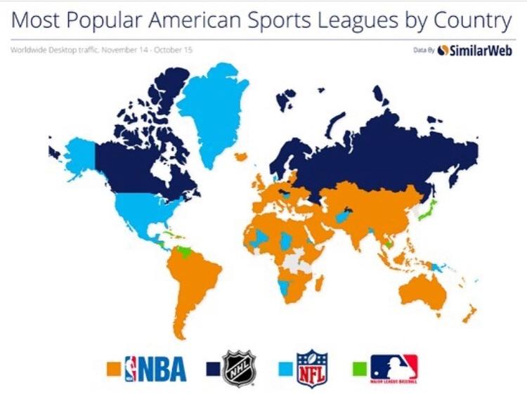 Most popular major American sports leagues by country r/MapPorn