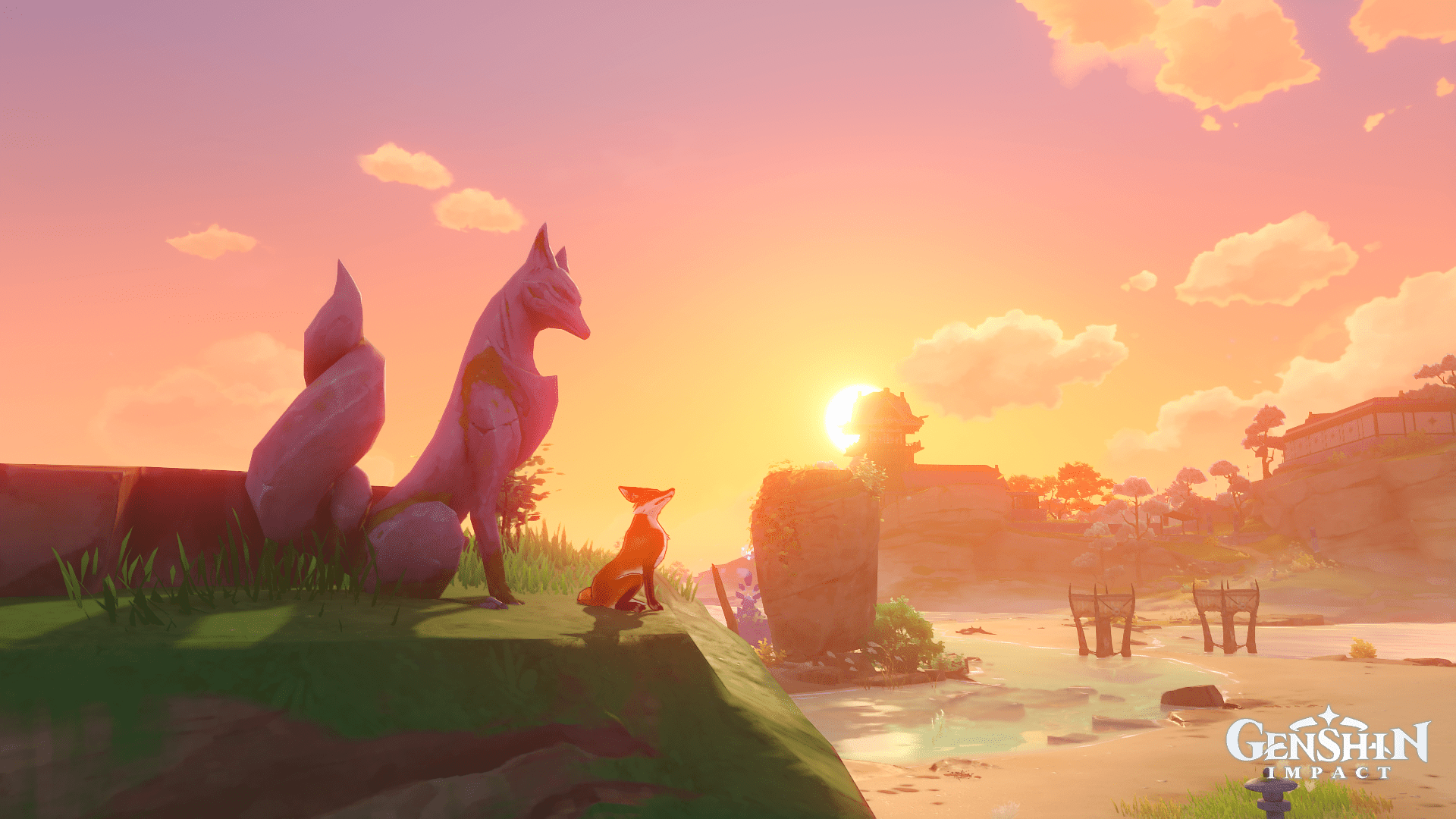 Beautiful fox by its statue in Inazuma r/Genshin_Impact