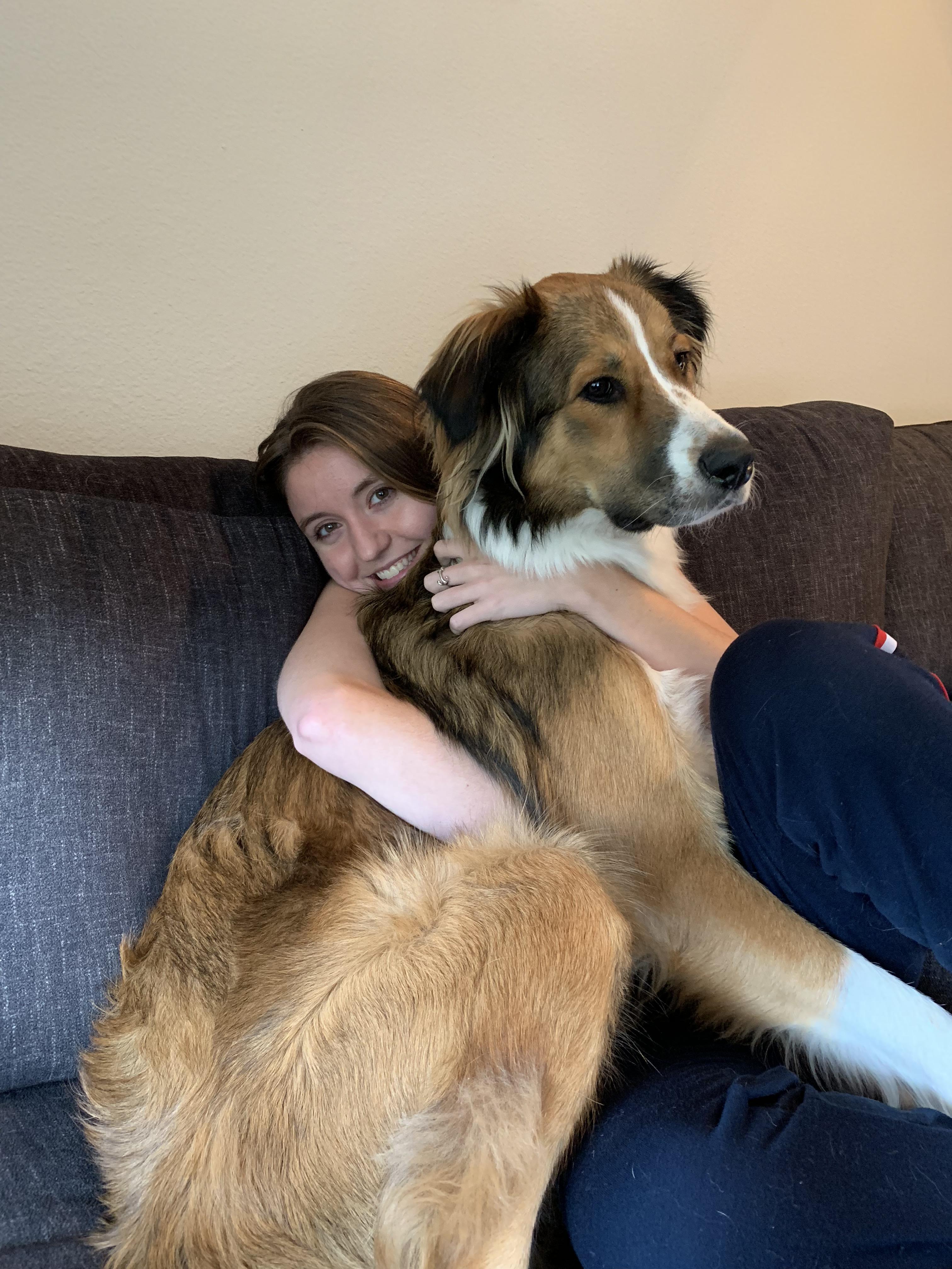 My golden retriever/St. Bernard mix puppy is bigger at 1 year old than my 23 year old girlfriend
