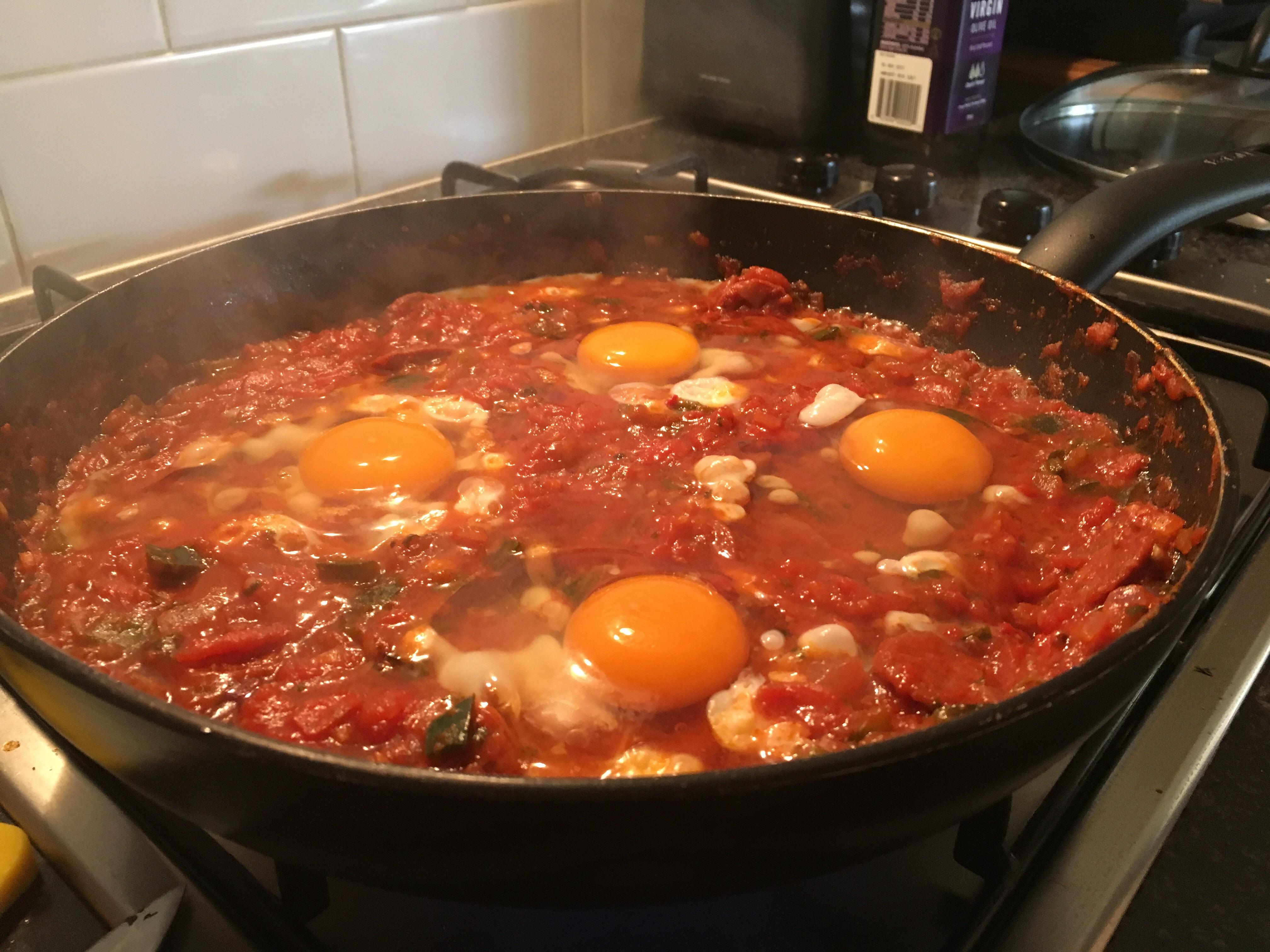 [Homemade] Baked eggs with chorizo and poblano chilli r/food