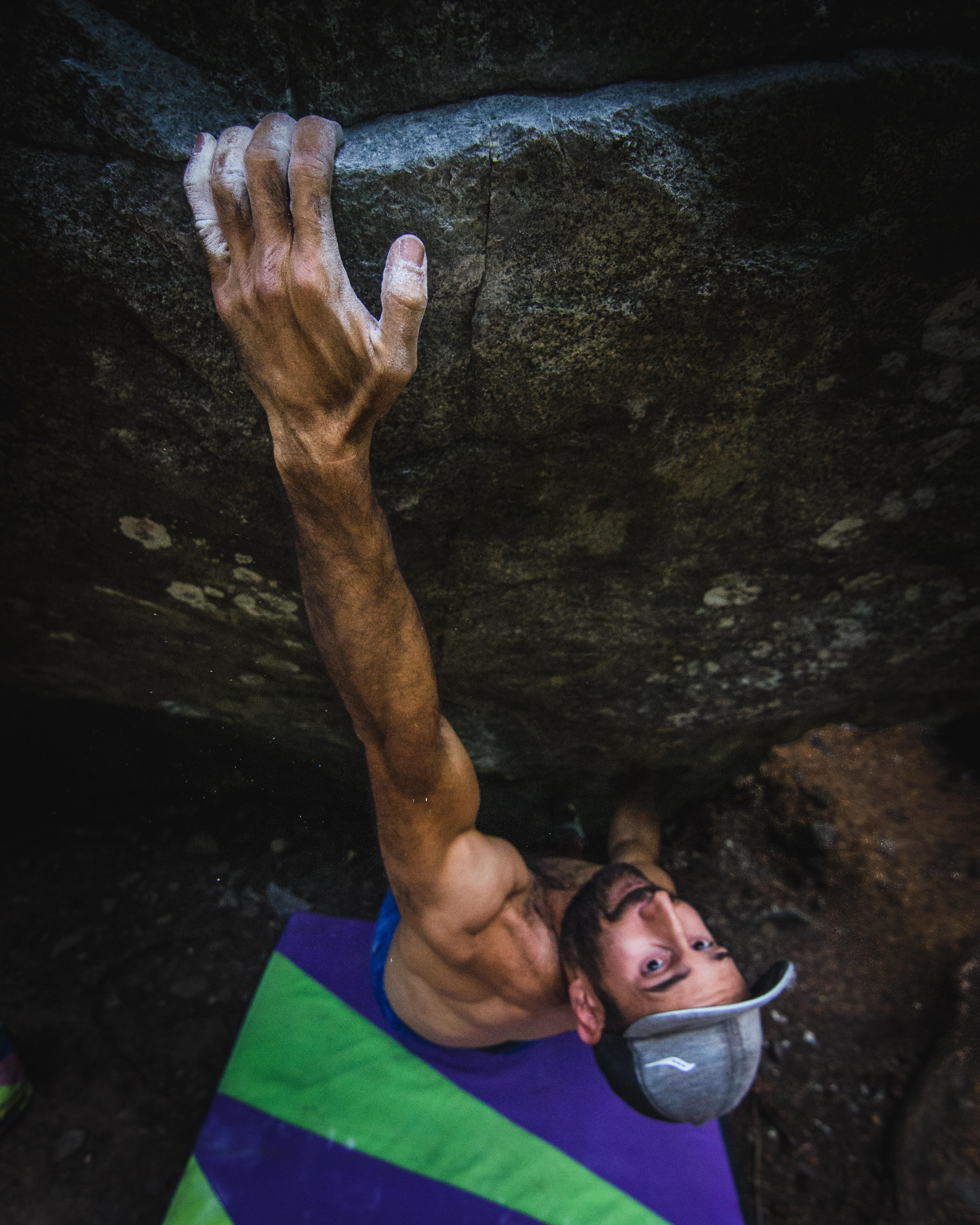 "Cosmic Fire" at the Green River Bastion boulders near Pemberton, BC