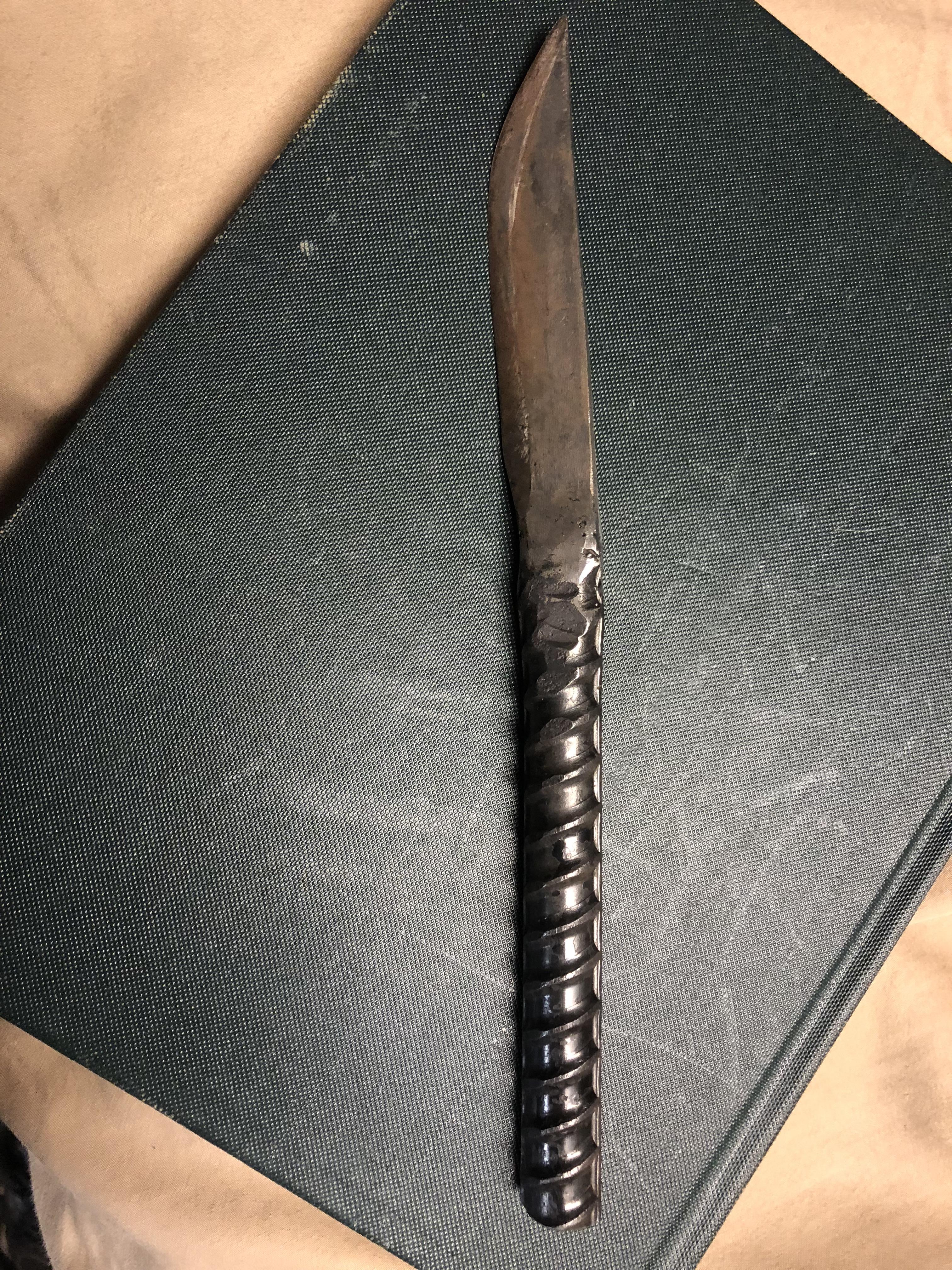 First knife attempt Coil spring blade with rebar handle r/Blacksmith