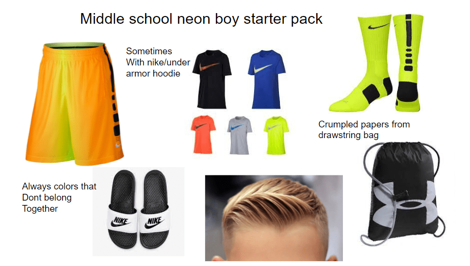 middle school neon boy starter pack r/starterpacks