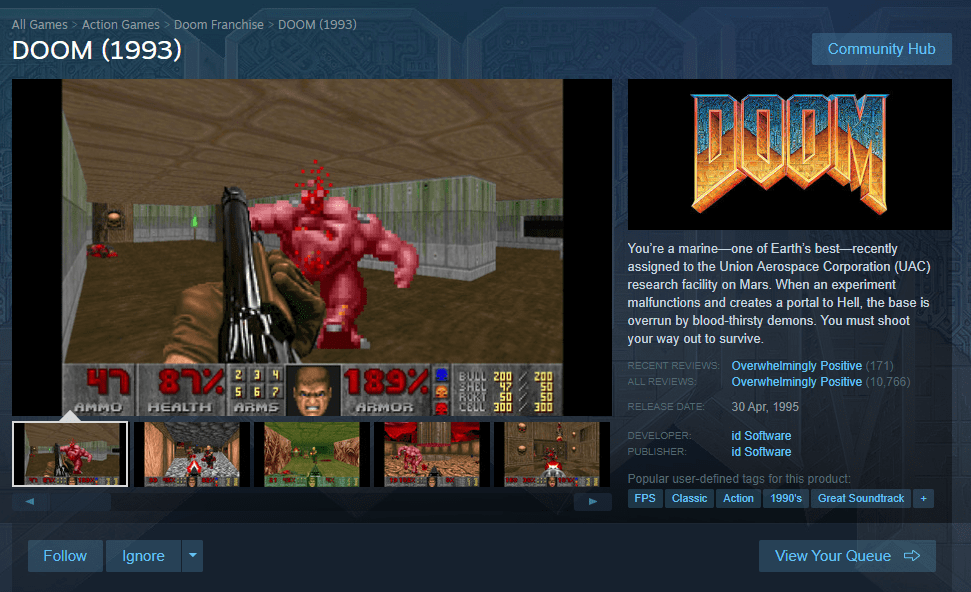 Ultimate DOOM got changed to DOOM (1993) on Steam r/Doom