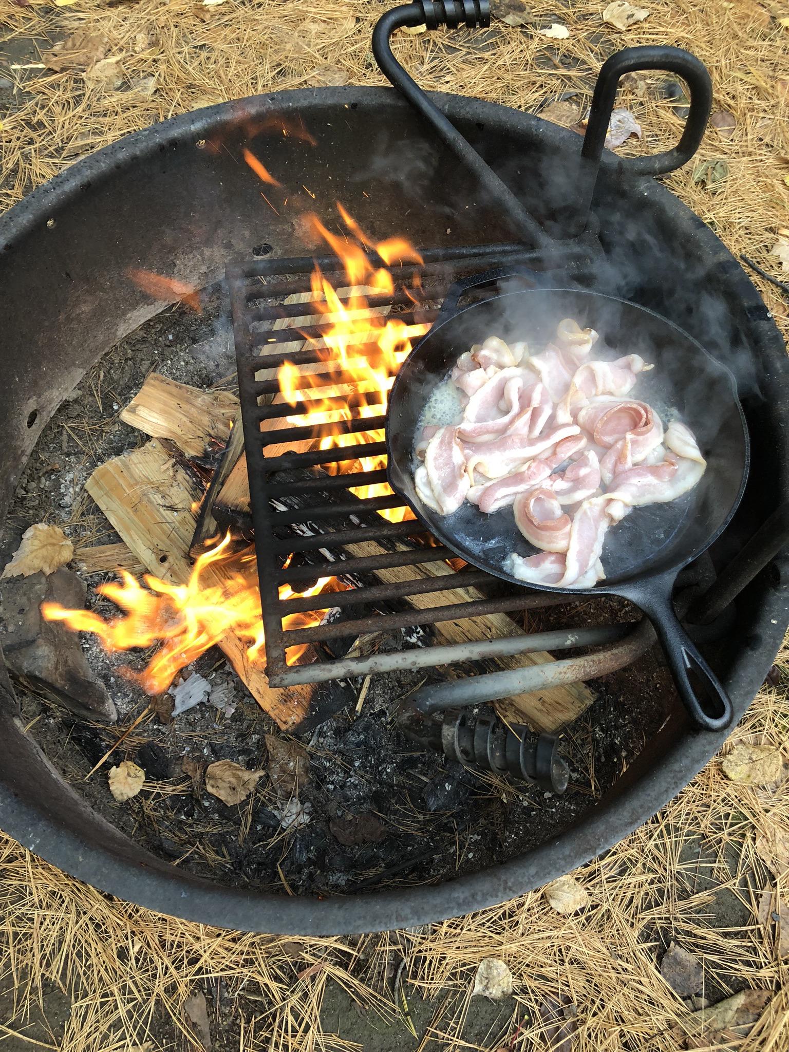 Bacon in cast iron on an open fire. Nothing better in my opinion. r