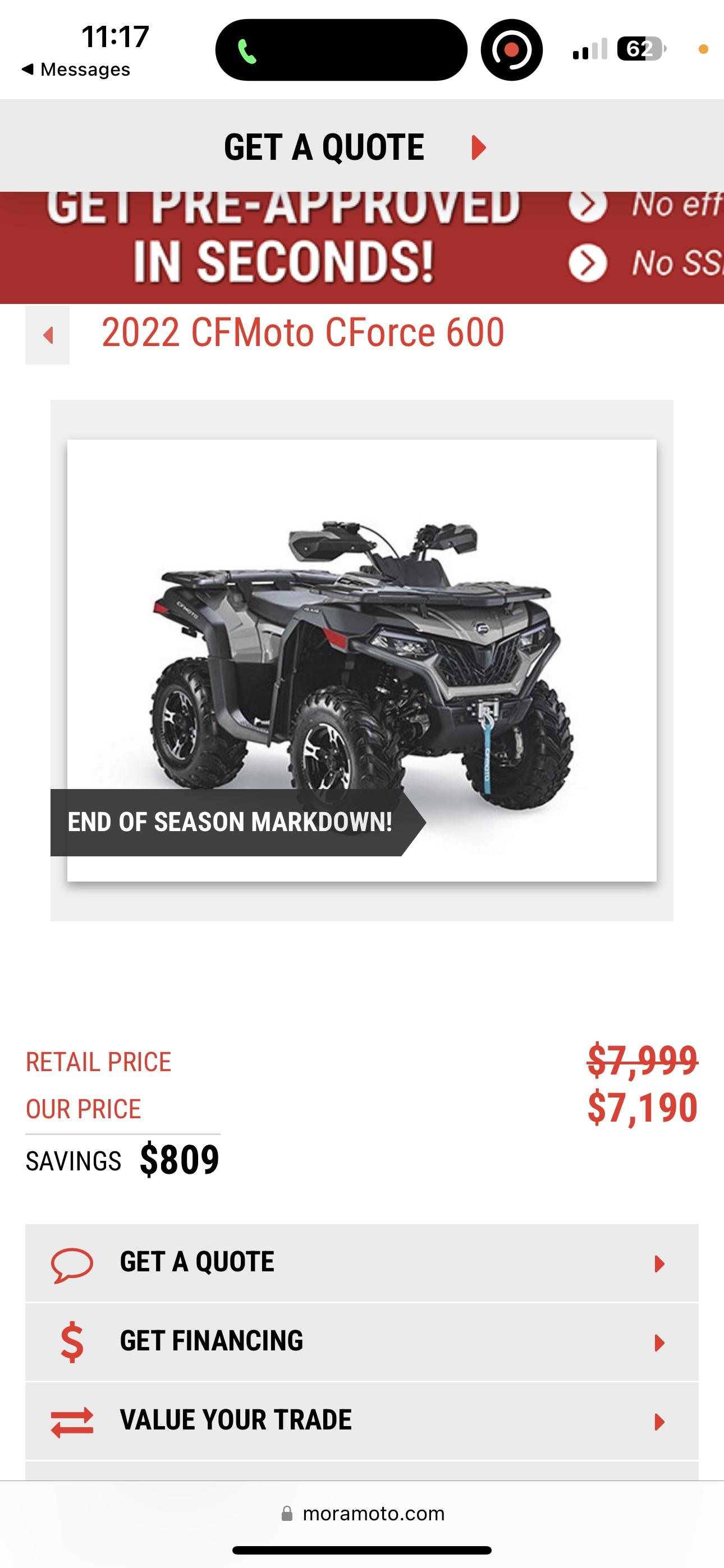 Is this a good deal ? Trying to finance this atv they want 1250 down