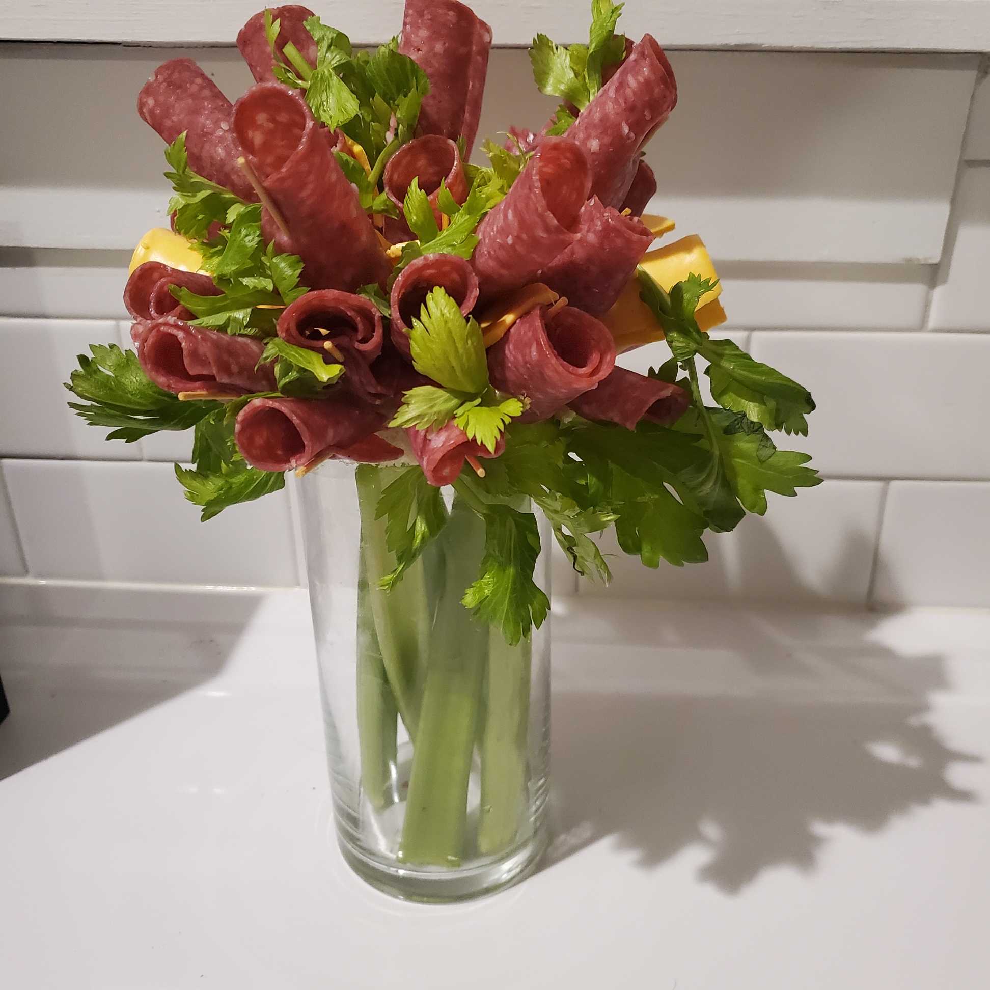 Birthday surprise from my wife a salami and cheese bouquet r