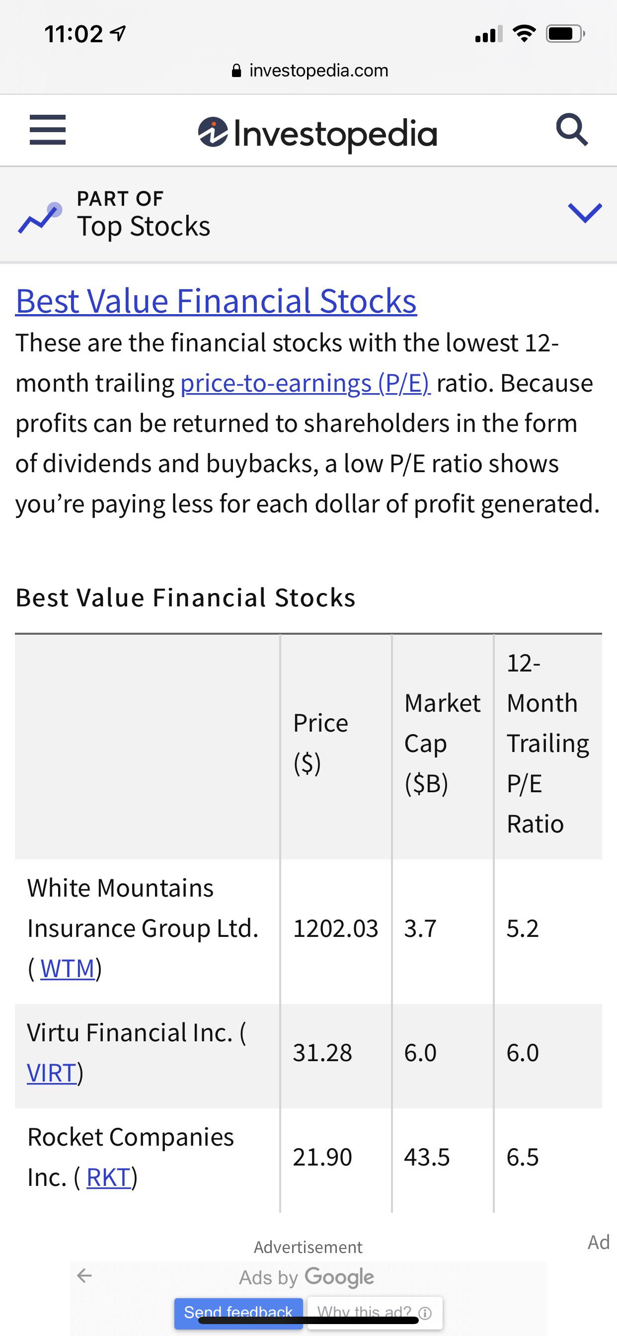 RKT 1 of 3 best value financial plays with trailing PE of 6.5 😂 🚀 r