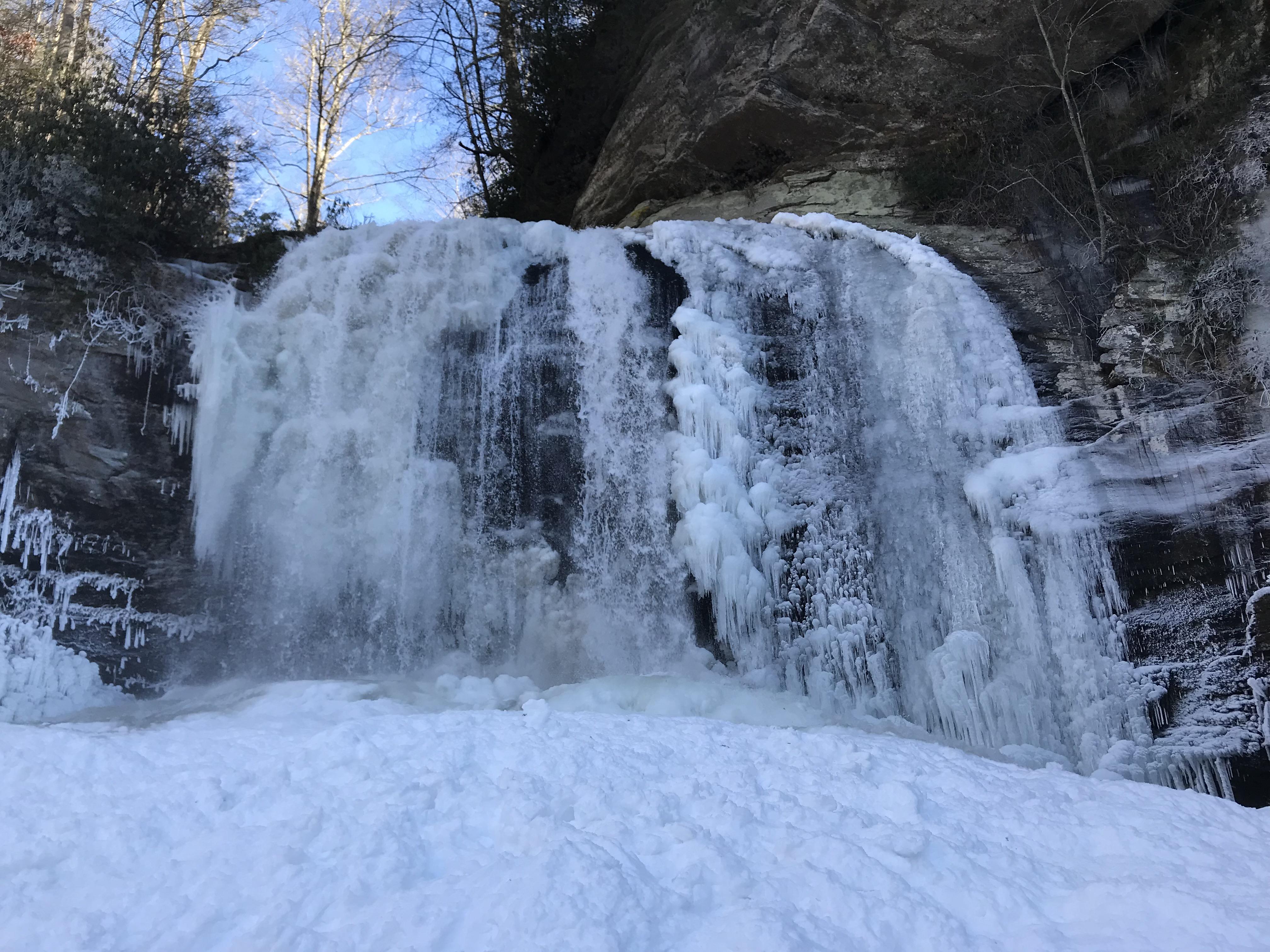 The below freezing temperatures and this waterfall makes the perfect