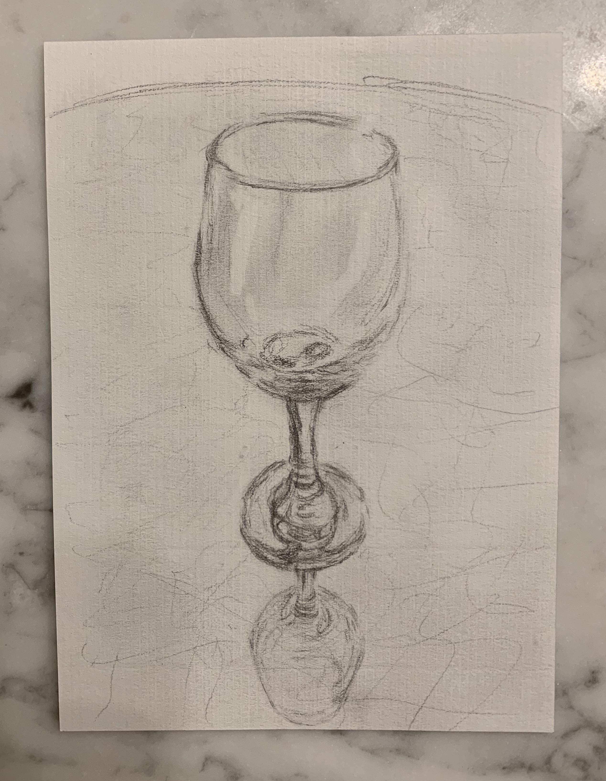 Wine glass with reflection on a hotel notepad r/drawing