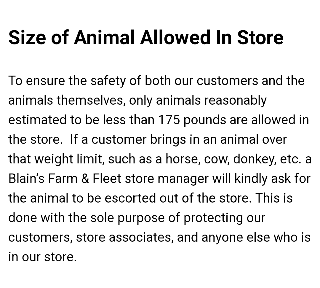 Blain's Farm n Fleet pet policy r/wisconsin