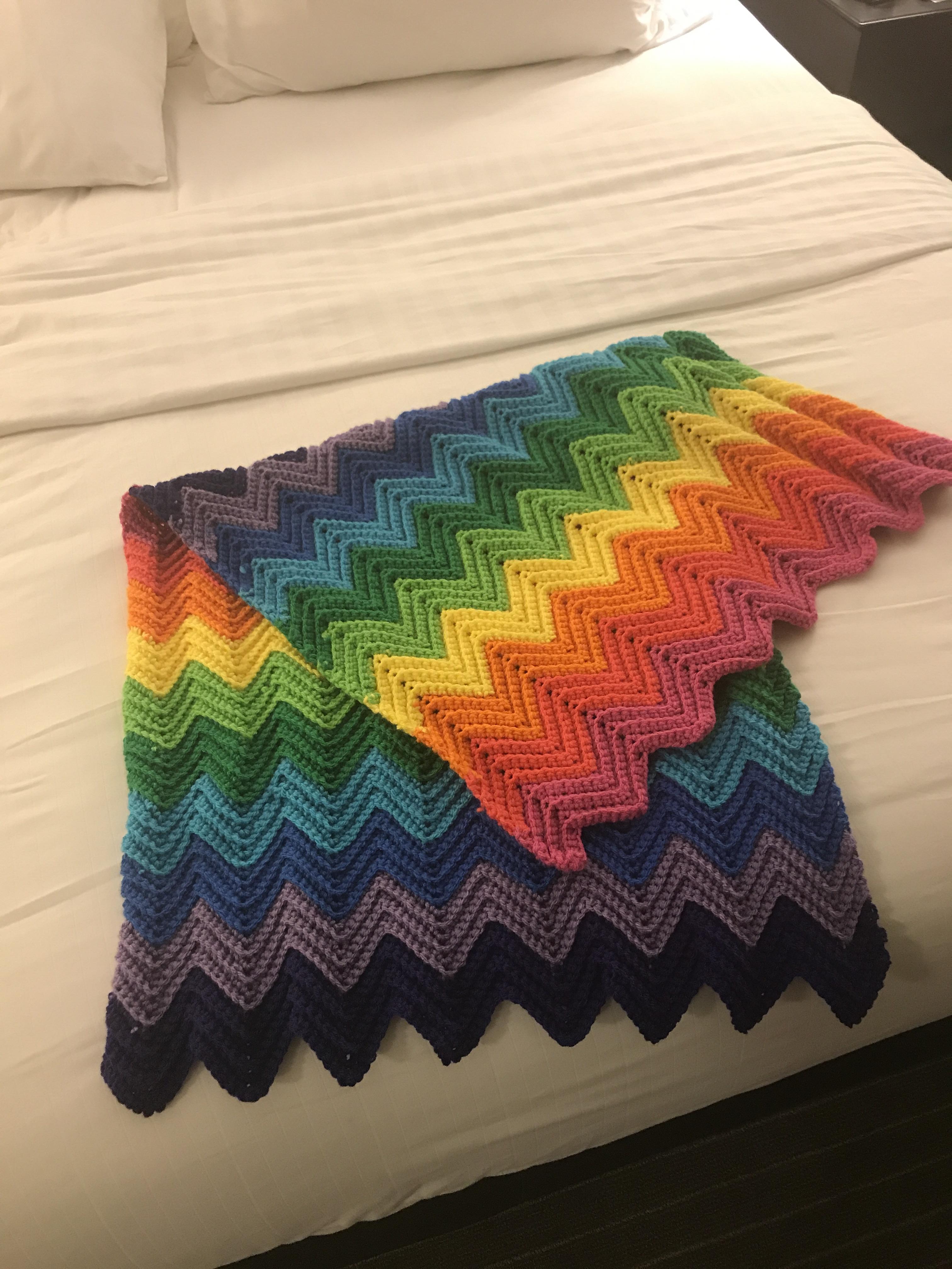 Rainbow ripple baby blanket for my cousin's first kiddo! r/crochet