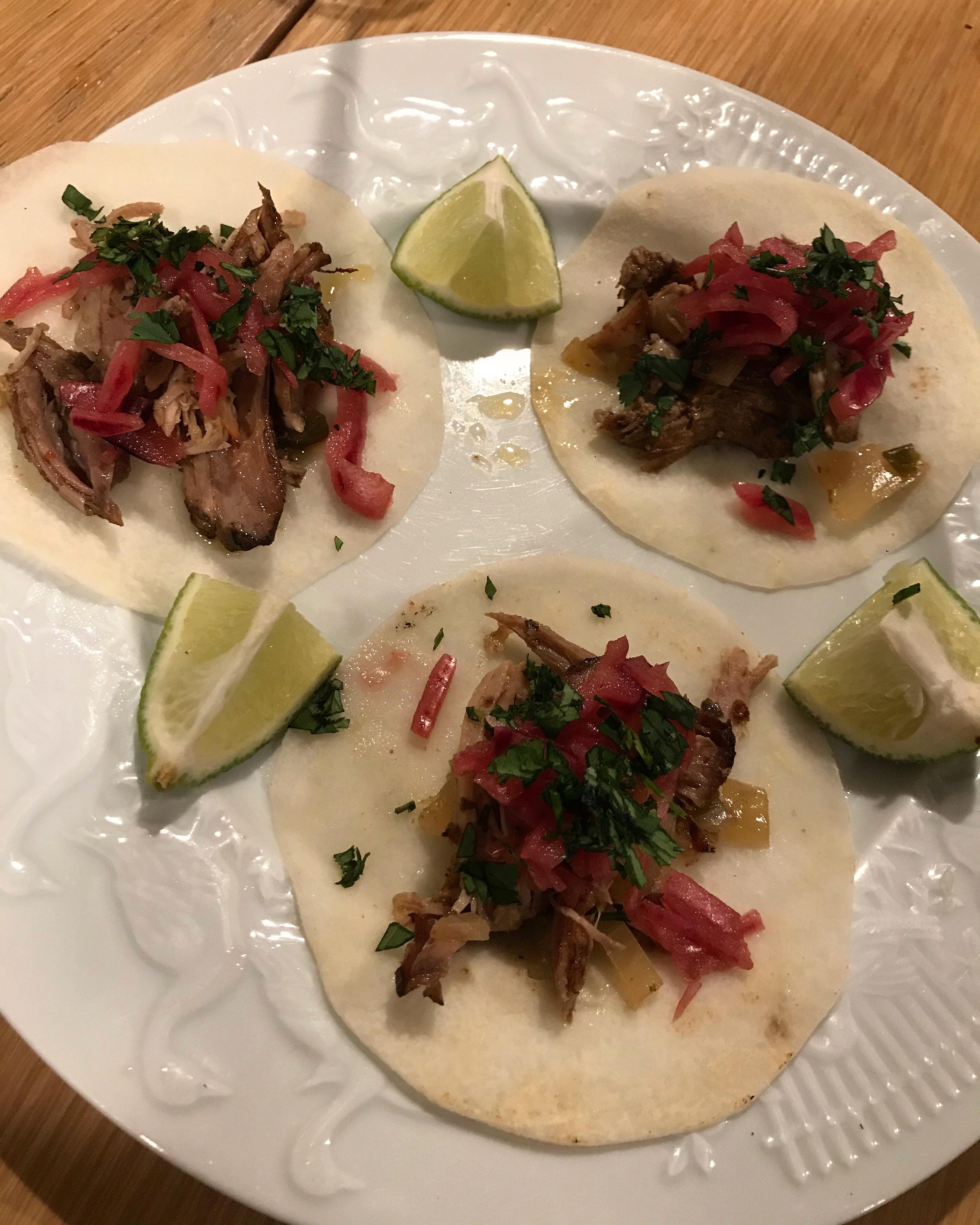 Day Eight! Jicama “tortillas” with carnitas, pickles red onion