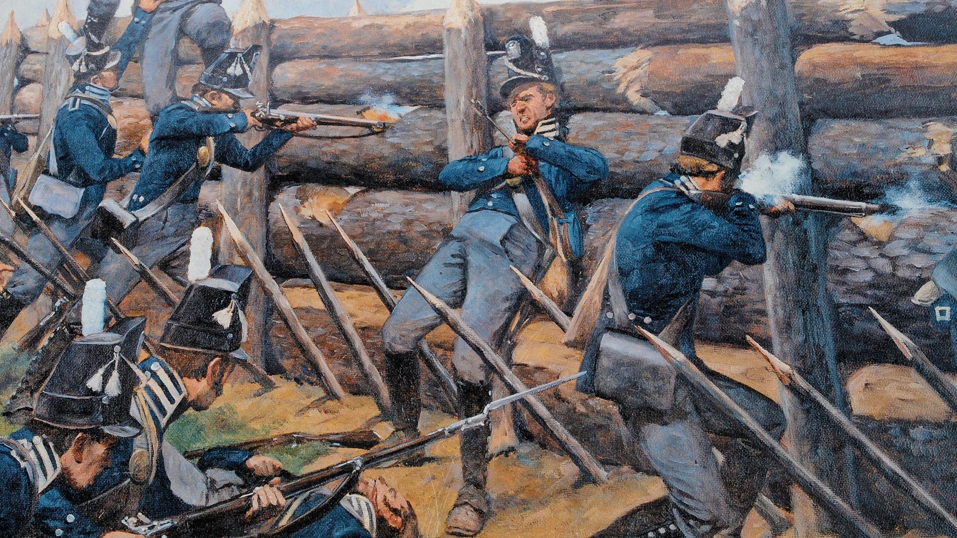 U.S Regulars of the 39th infantry regiment attack red stick positions